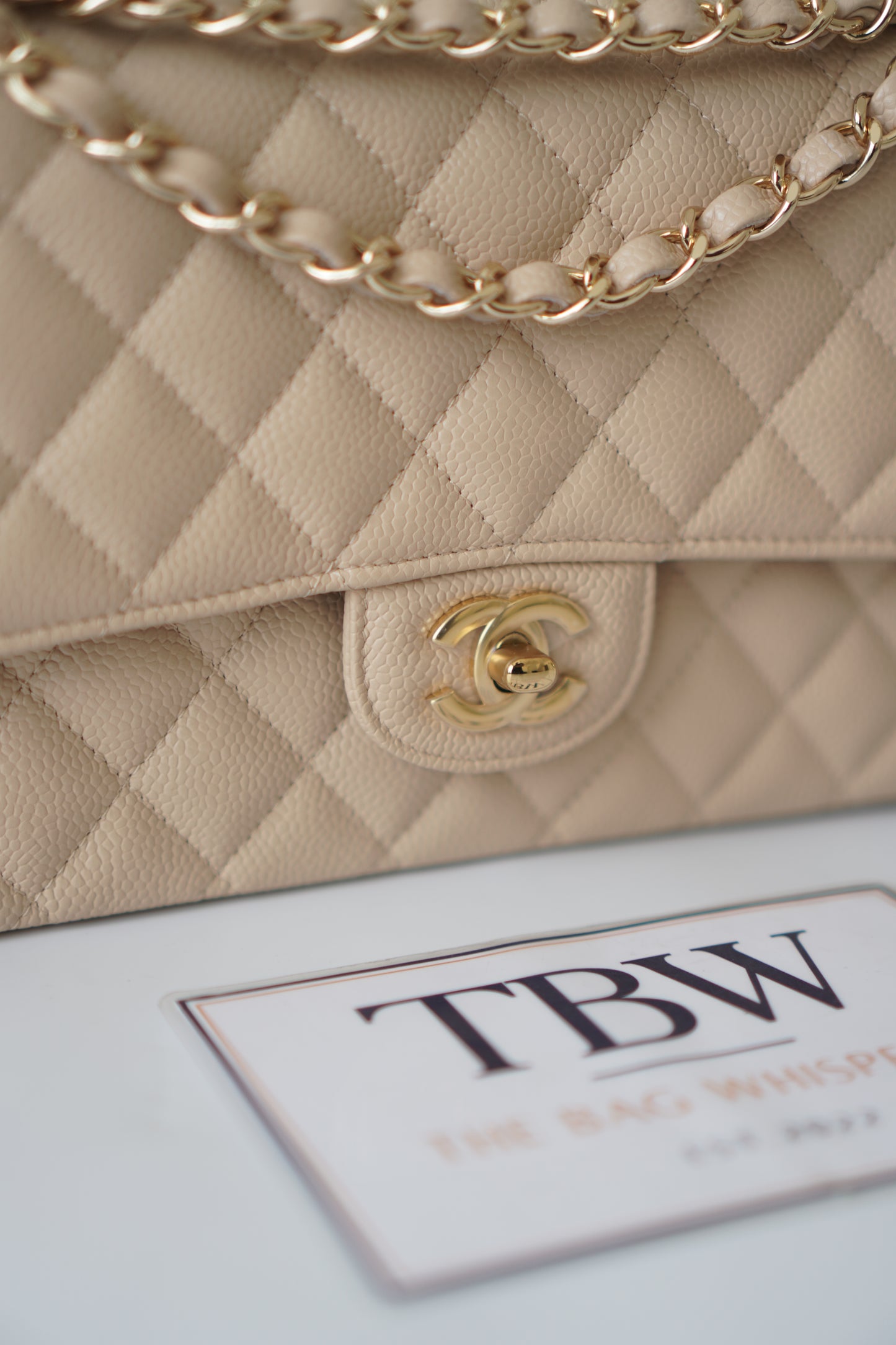 Classic Flap Medium – Beige Clair Caviar with Gold Hardware