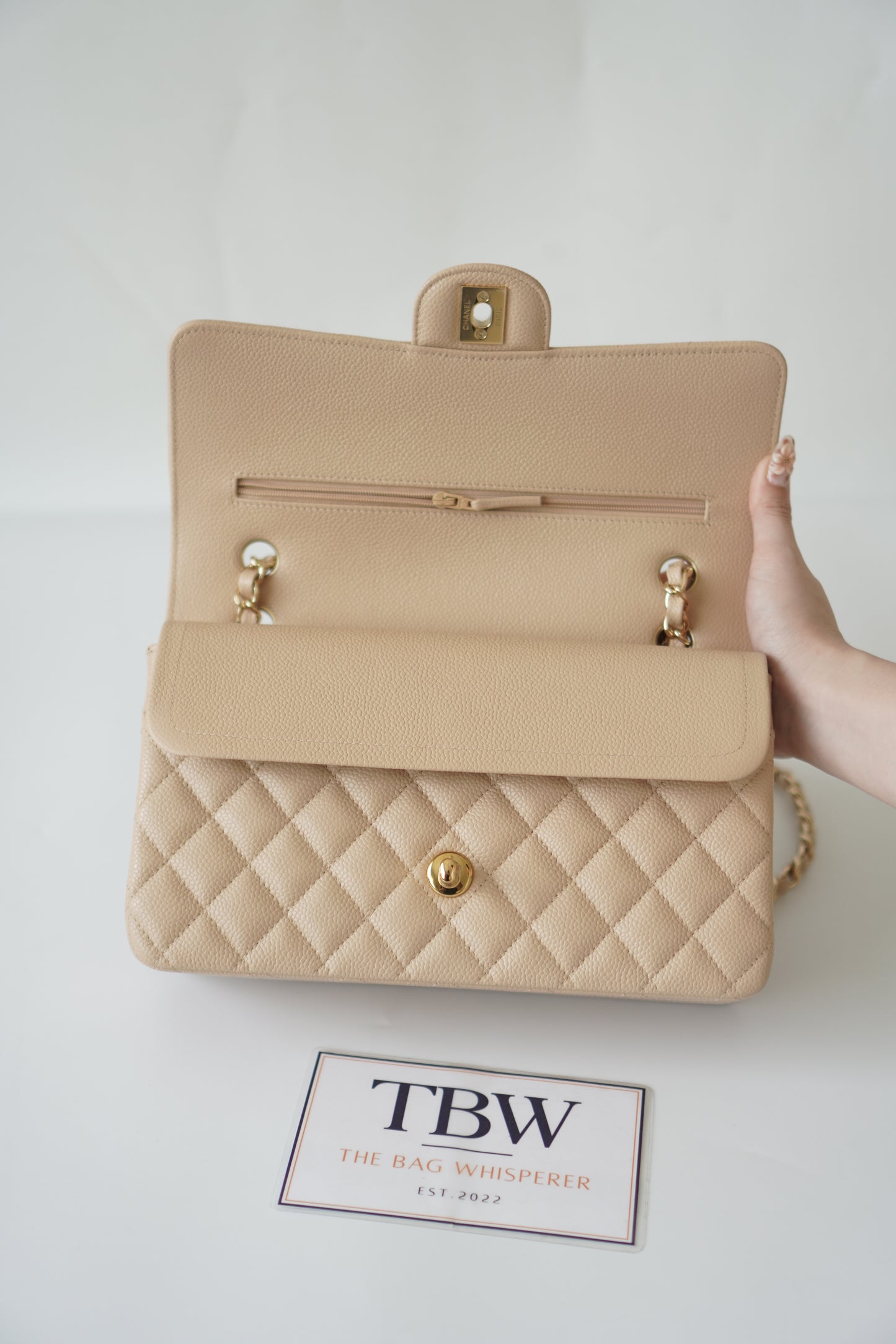 Classic Flap Medium – Beige Clair Caviar with Gold Hardware
