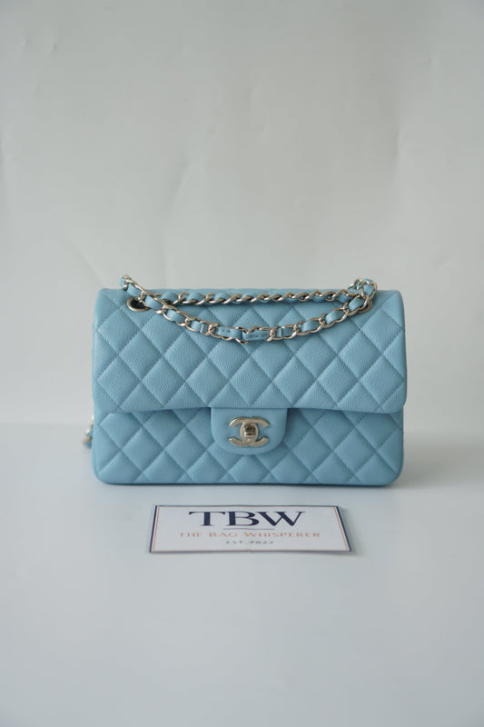 Classic Flap Small – Light Blue Caviar with Silver Hardware