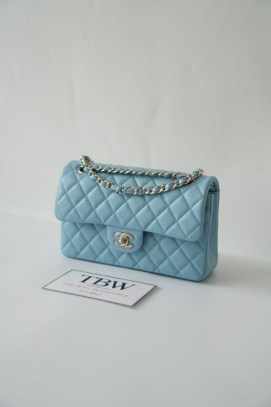 Classic Flap Small – Light Blue Caviar with Silver Hardware