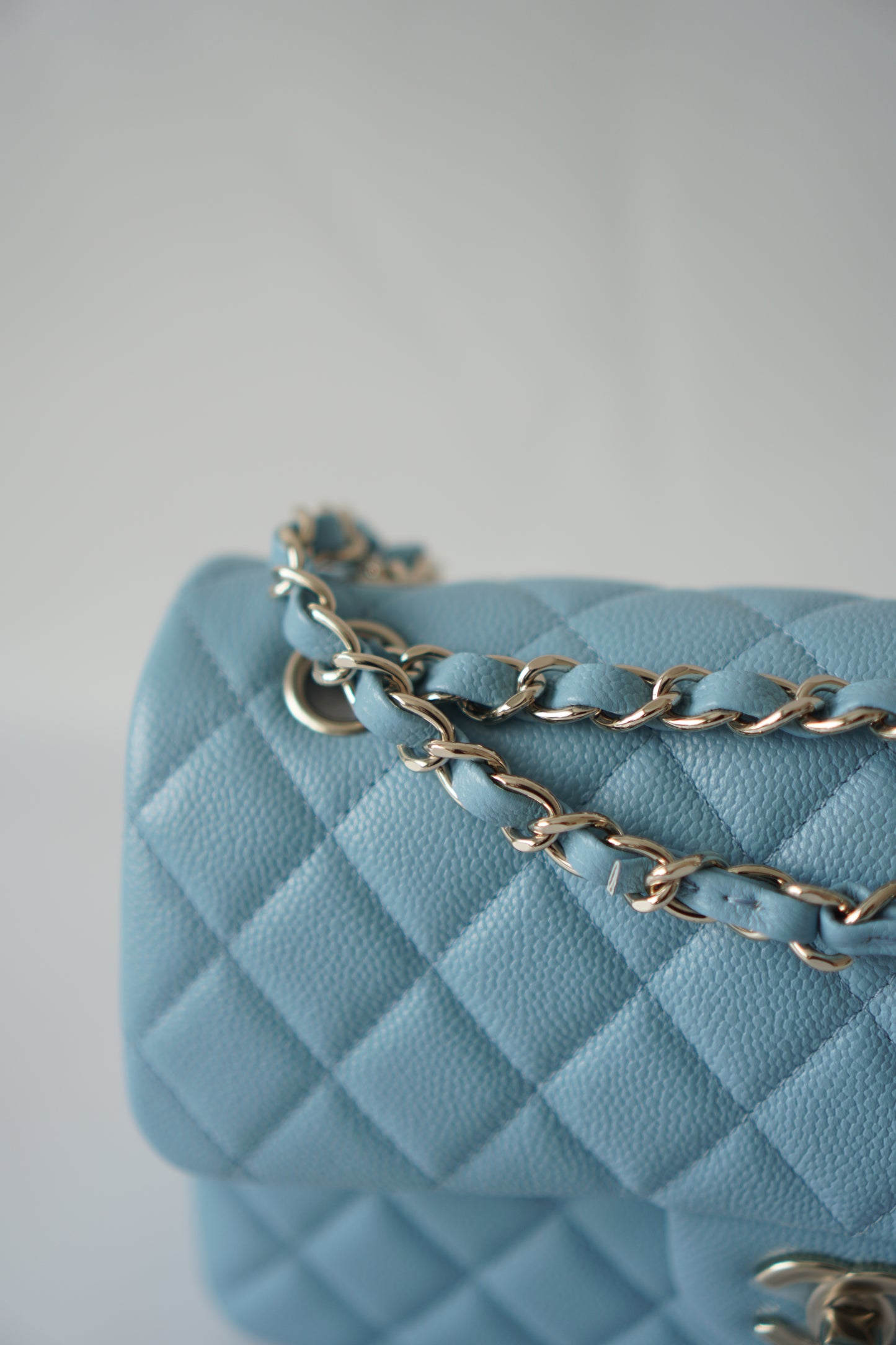 Classic Flap Small – Light Blue Caviar with Silver Hardware