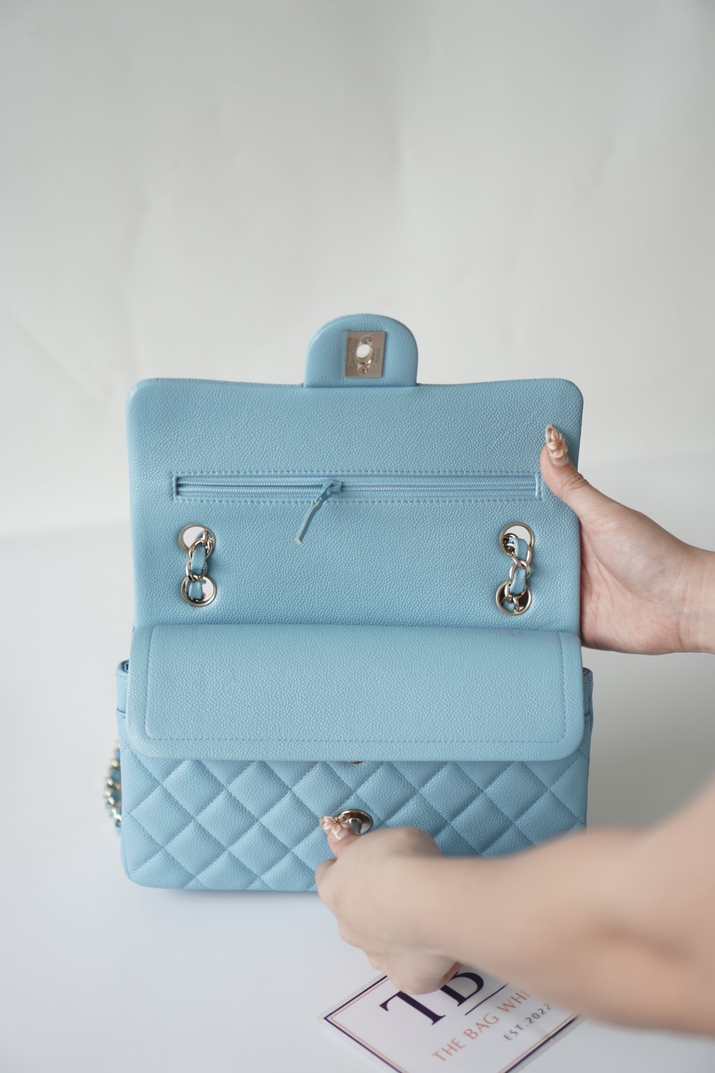 Classic Flap Small – Light Blue Caviar with Silver Hardware