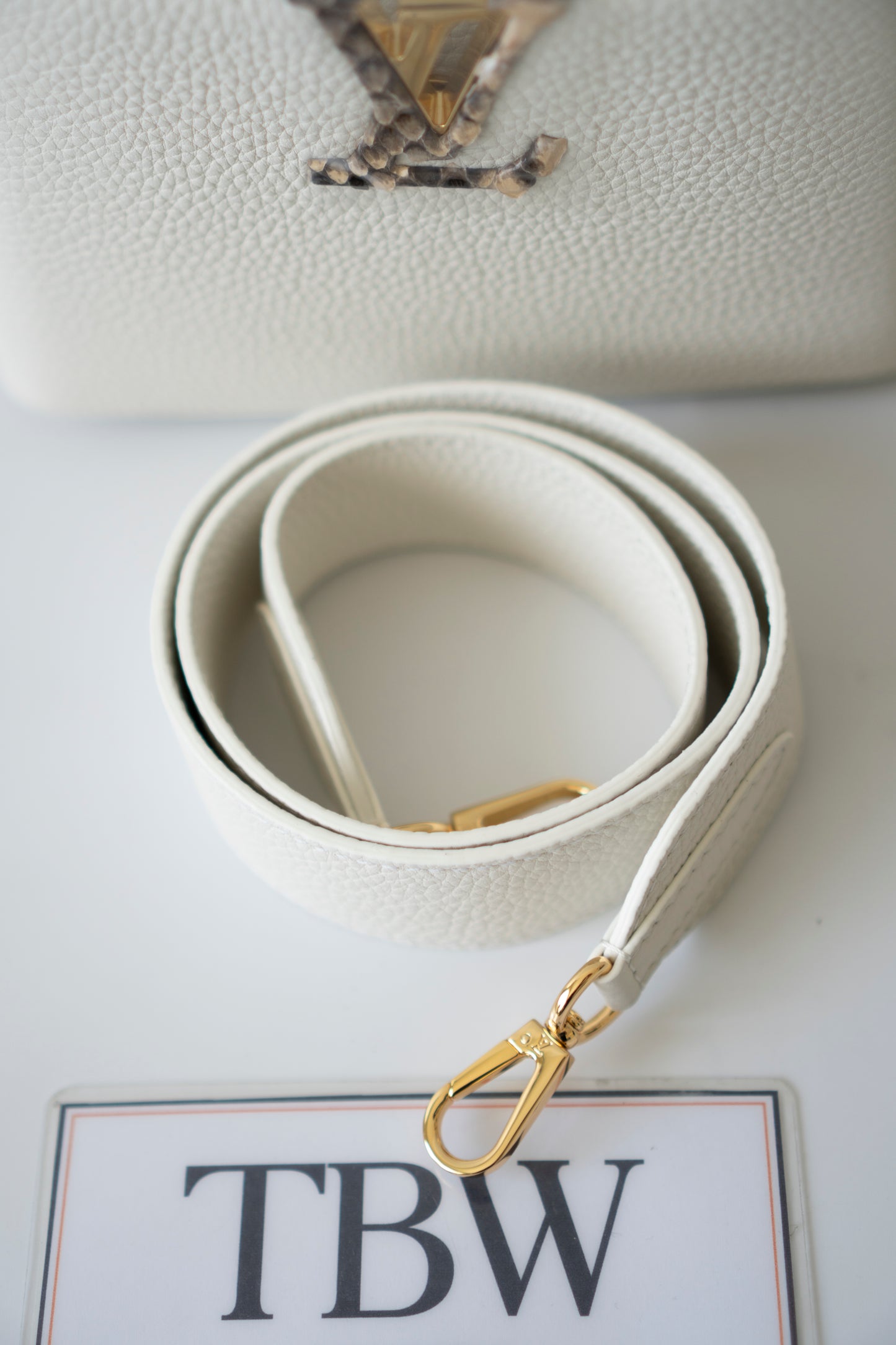 Capucines Mini – White Taurillon with Snakeskin Handle