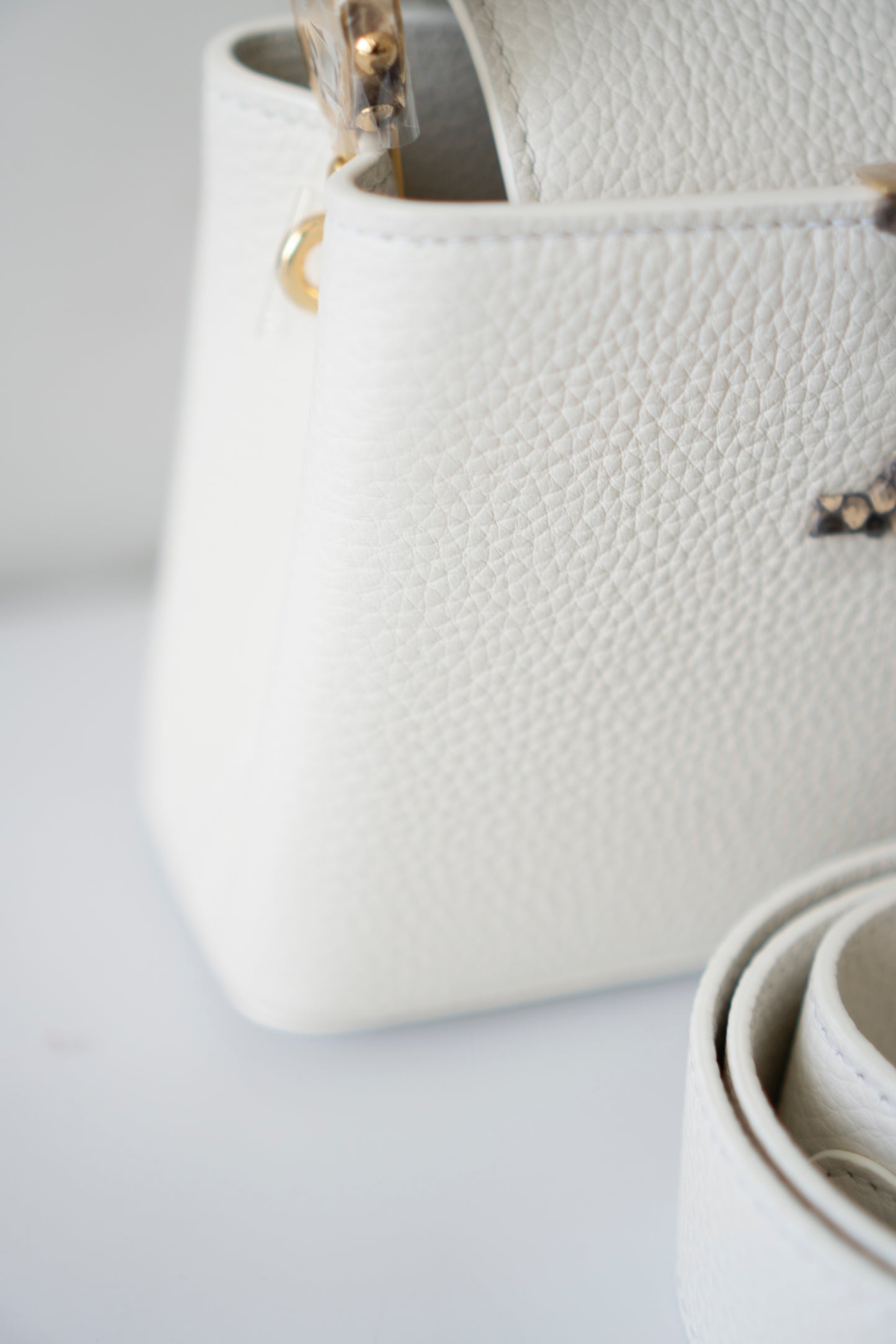 Capucines Mini – White Taurillon with Snakeskin Handle