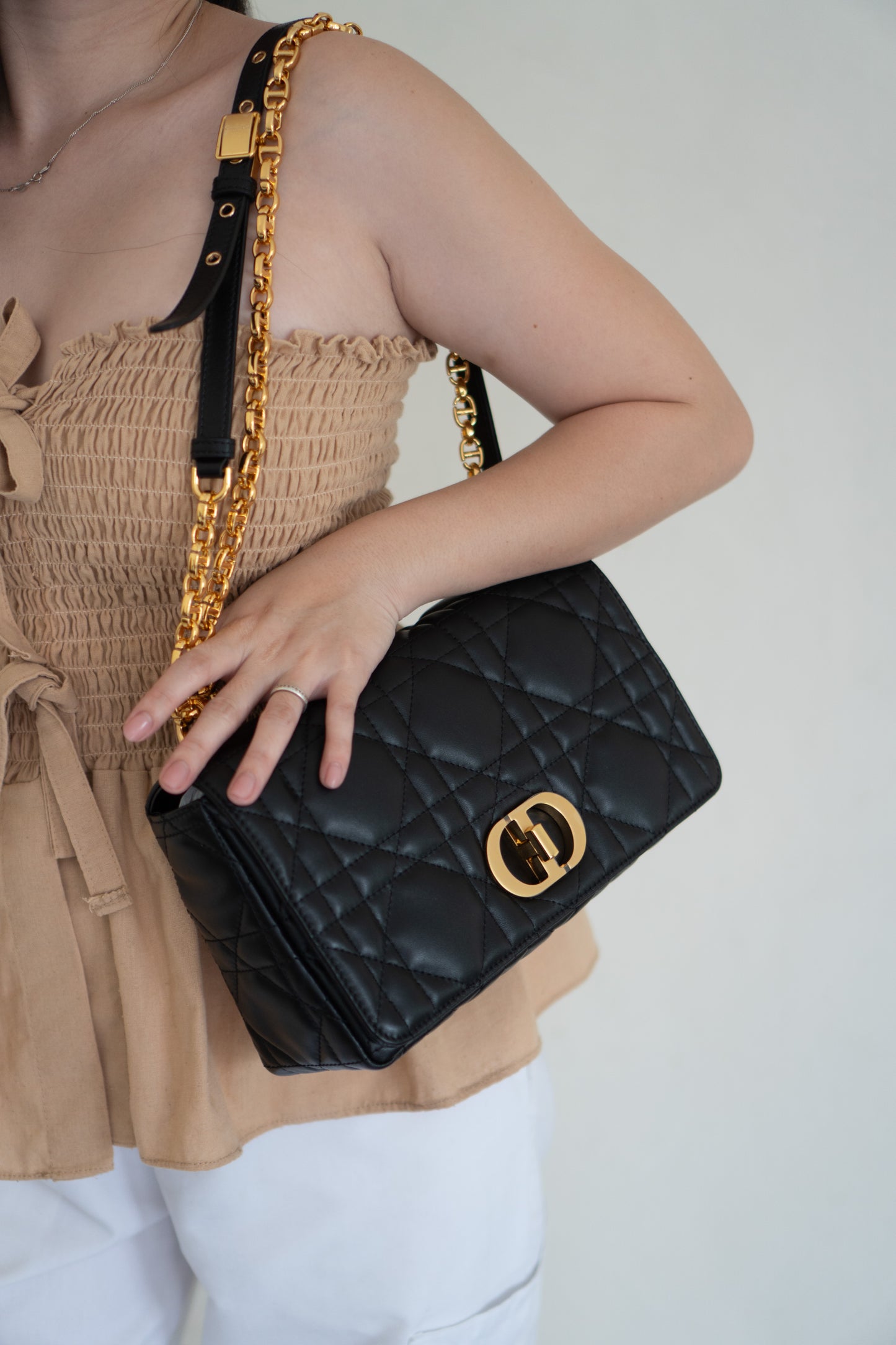 Caro Medium Bag – Black Cannage Calfskin