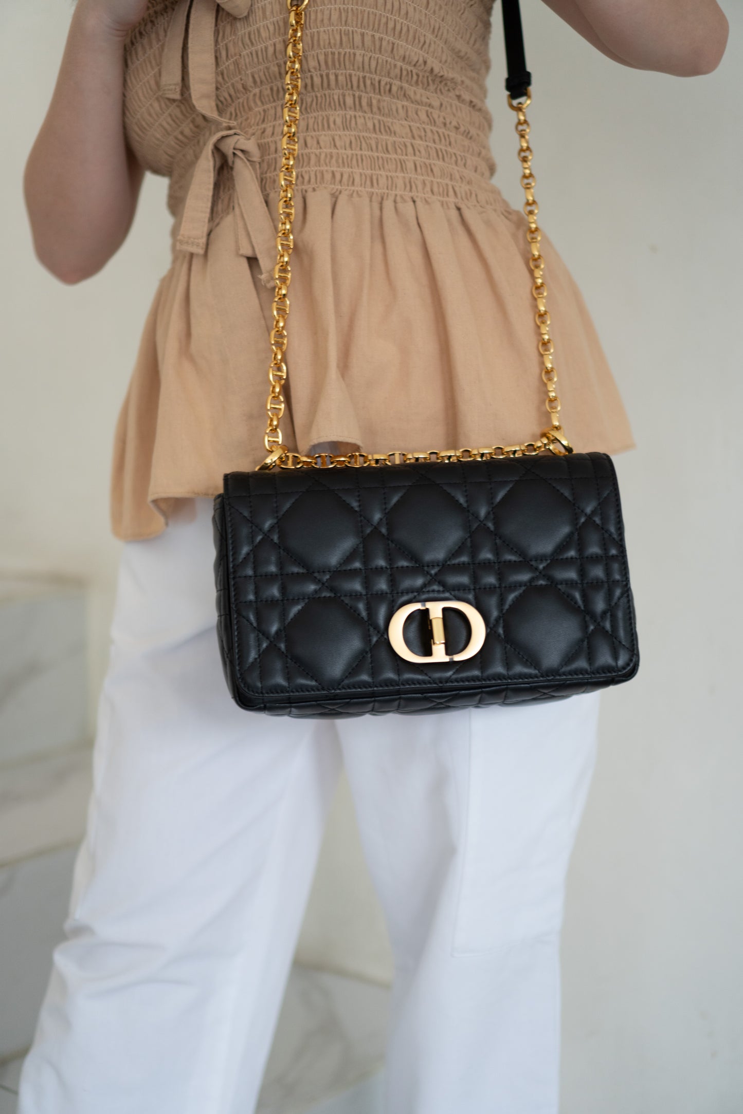 Caro Medium Bag – Black Cannage Calfskin
