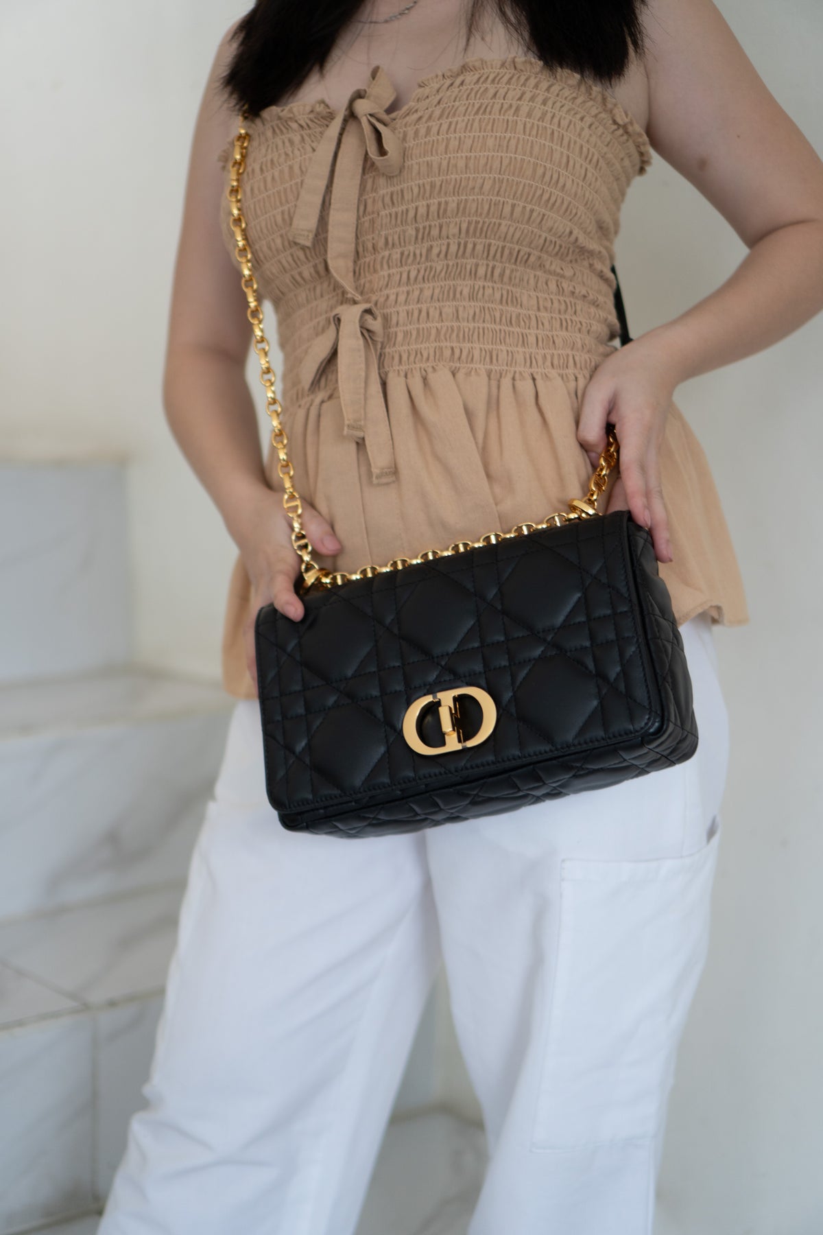 Caro Medium Bag – Black Cannage Calfskin