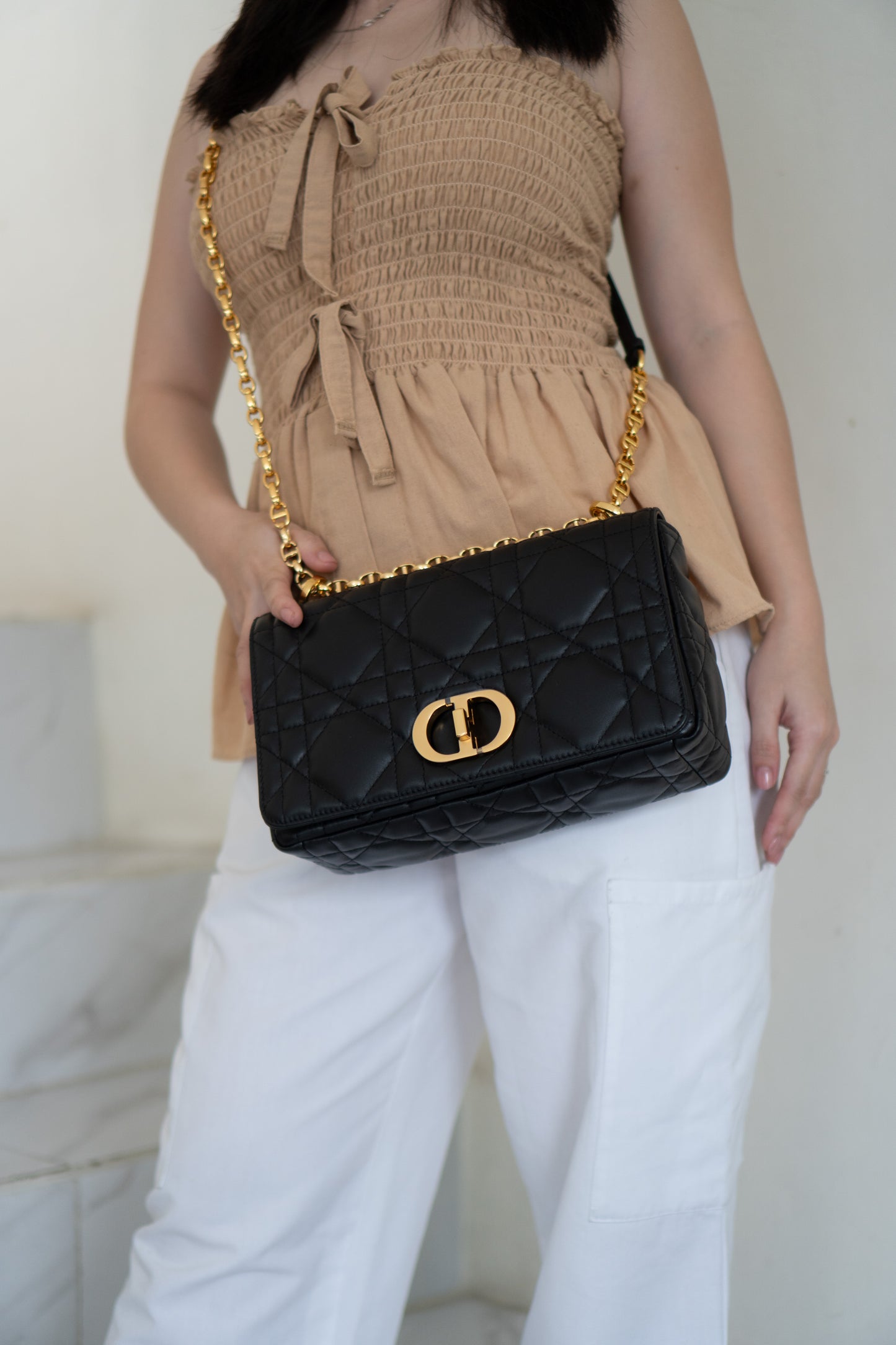 Caro Medium Bag – Black Cannage Calfskin