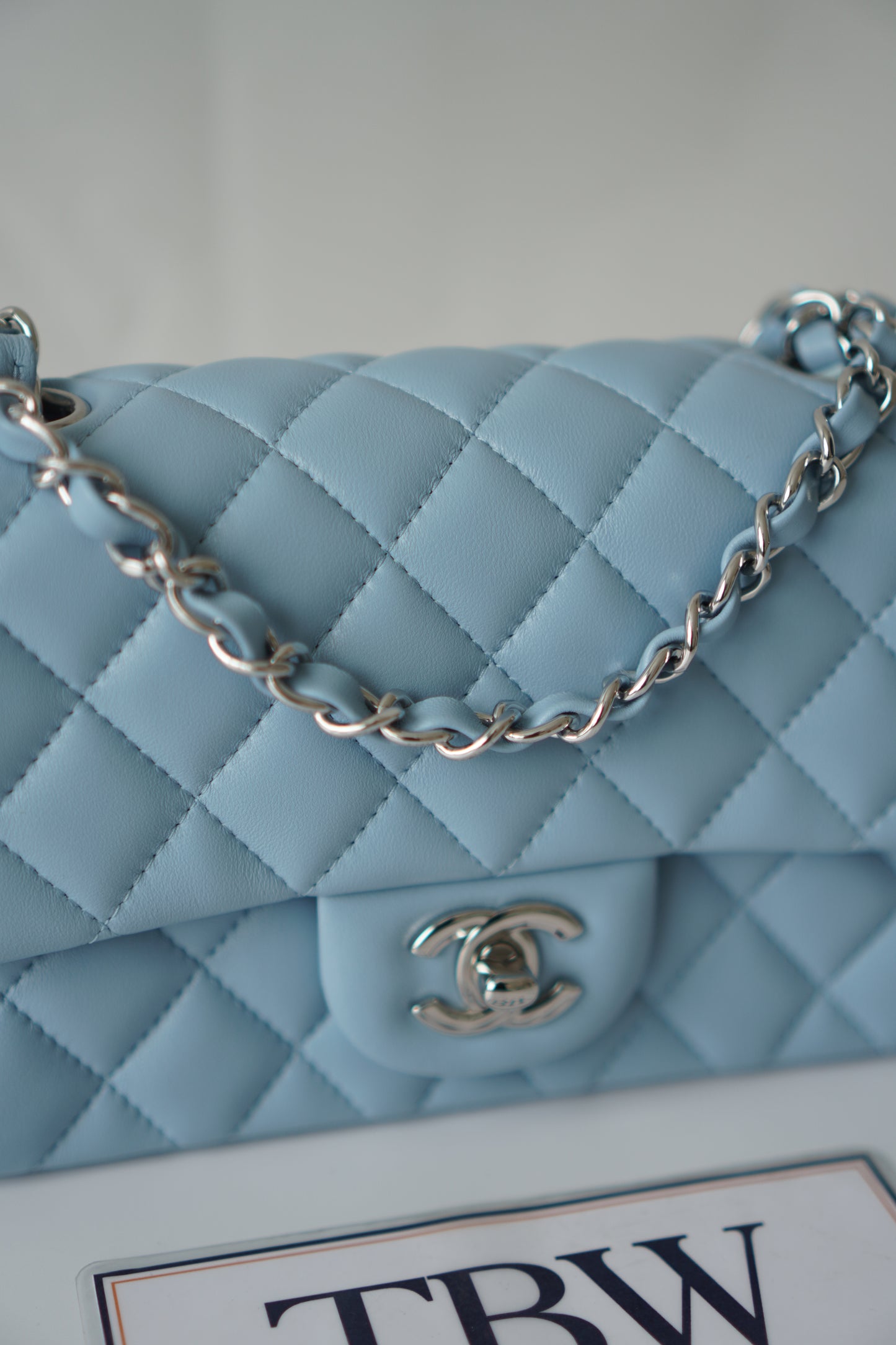 Classic Mini Rectangle Flap – Light Blue Lambskin with Silver Hardware