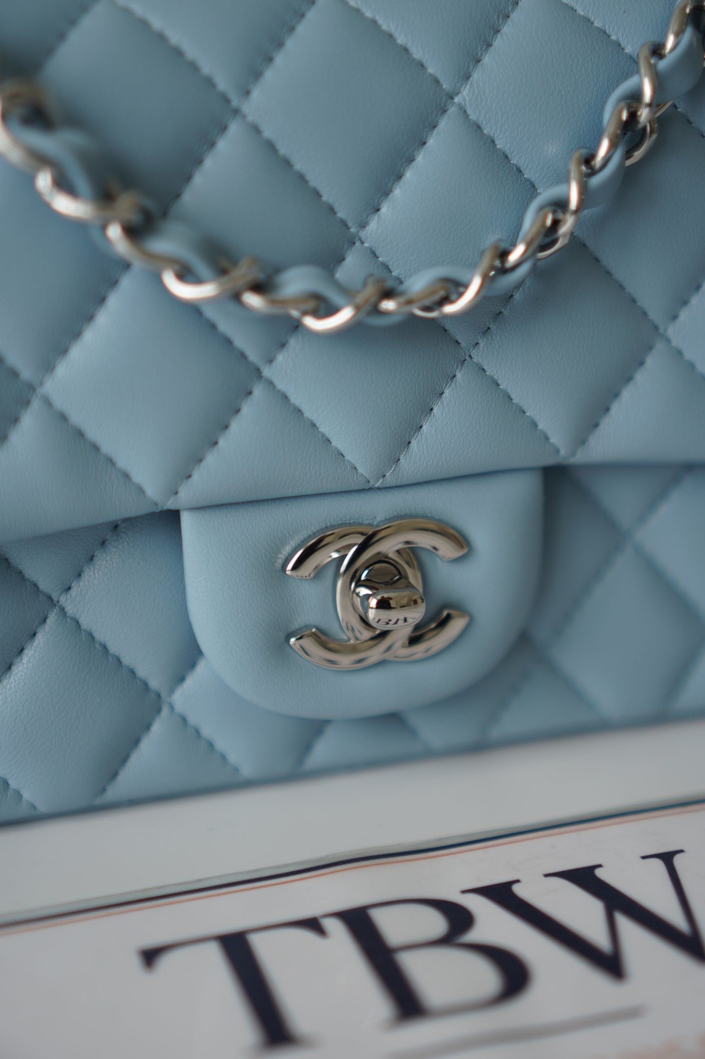 Classic Mini Rectangle Flap – Light Blue Lambskin with Silver Hardware