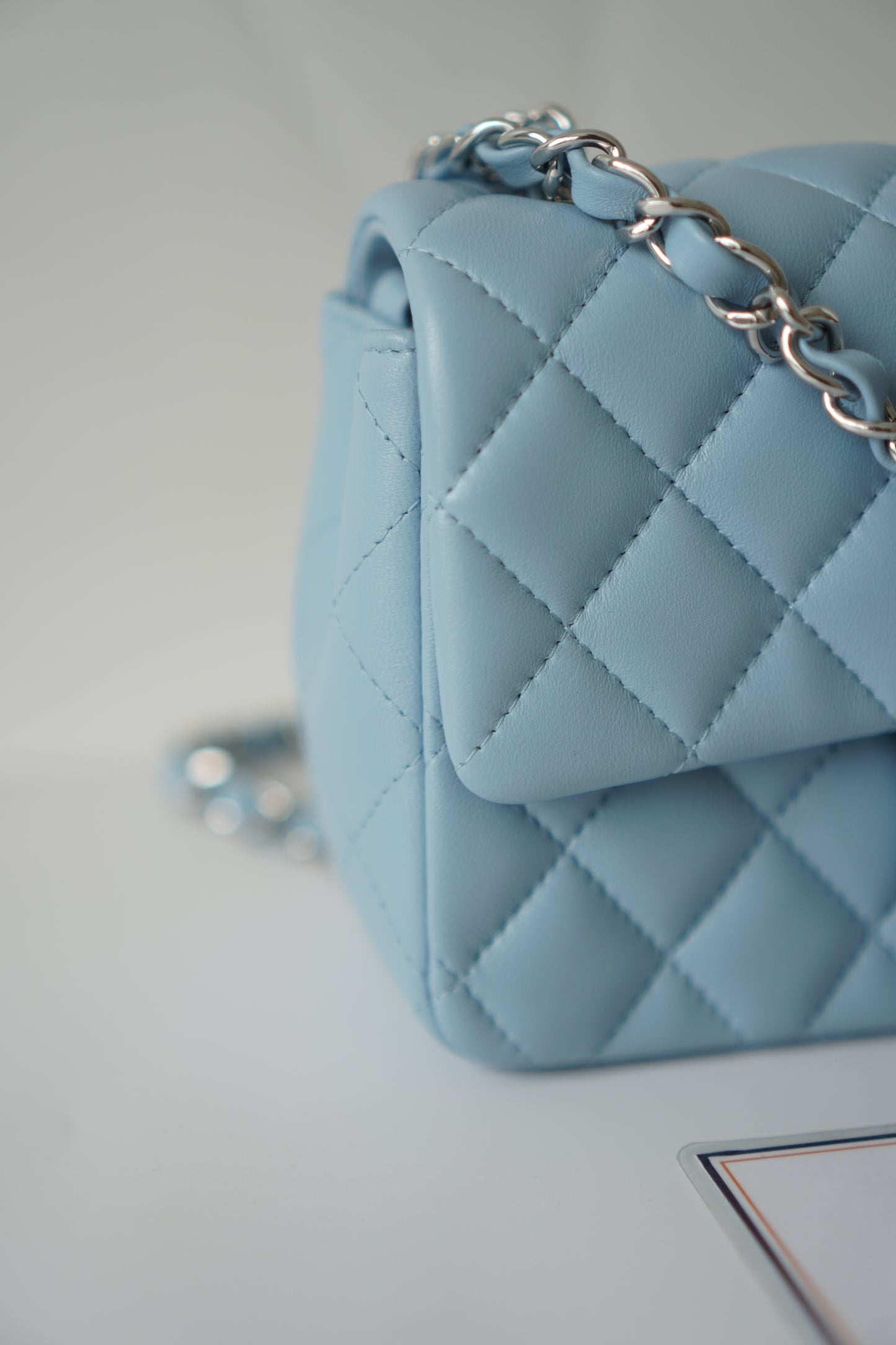 Classic Mini Rectangle Flap – Light Blue Lambskin with Silver Hardware