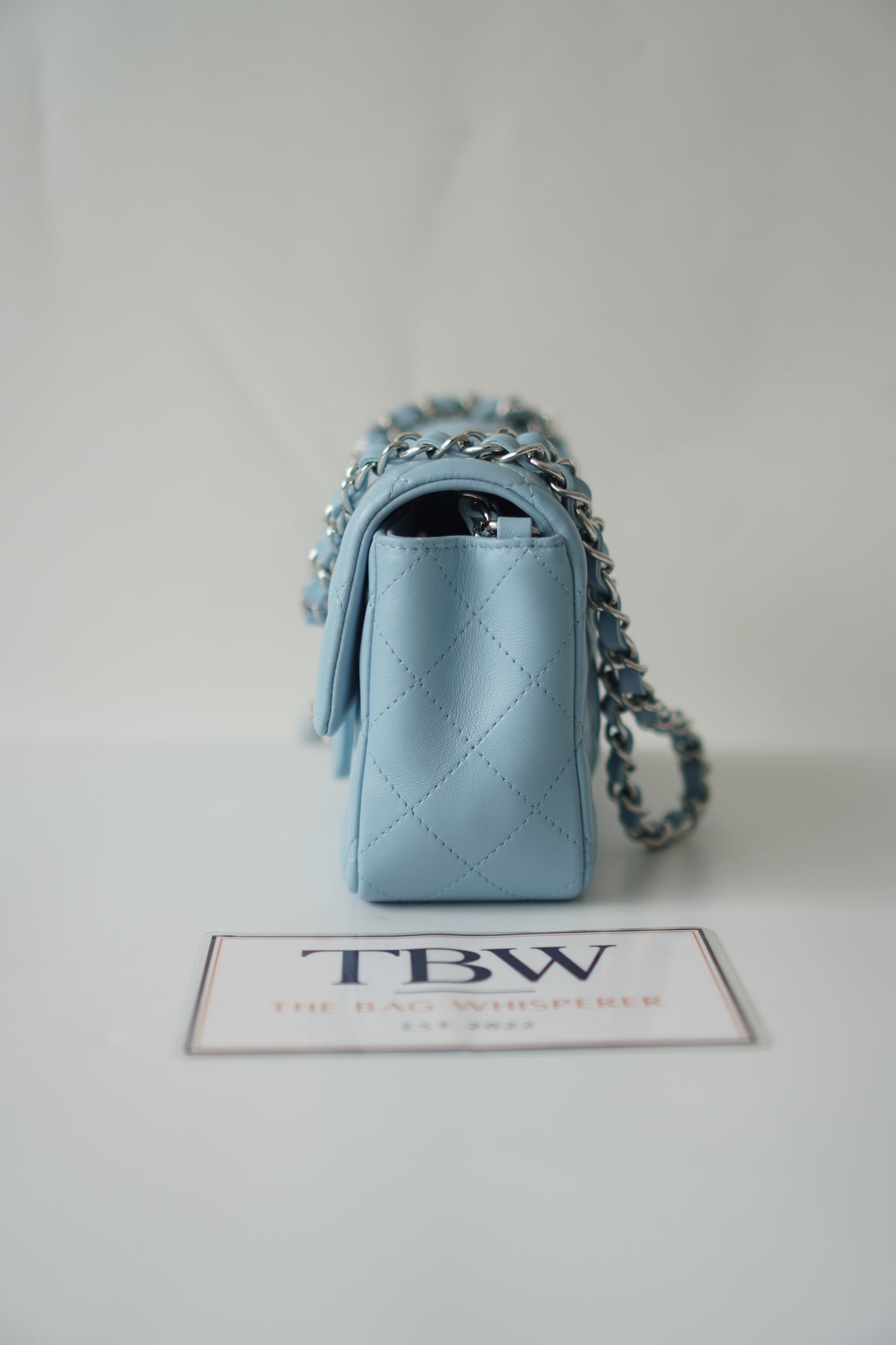 Classic Mini Rectangle Flap – Light Blue Lambskin with Silver Hardware