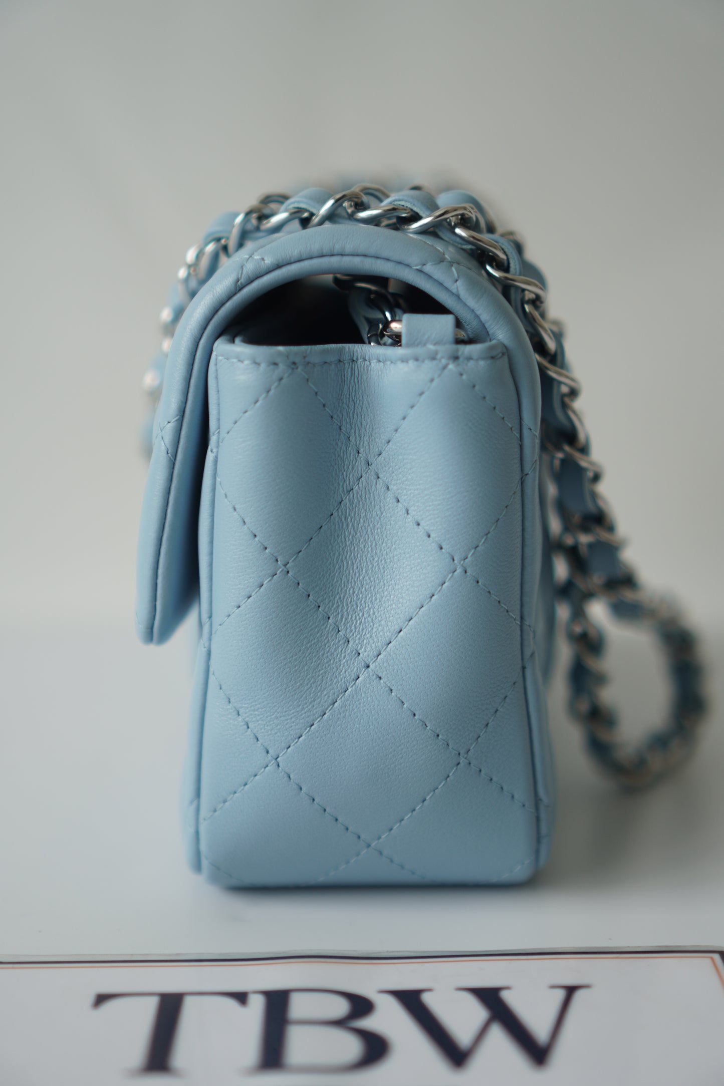 Classic Mini Rectangle Flap – Light Blue Lambskin with Silver Hardware
