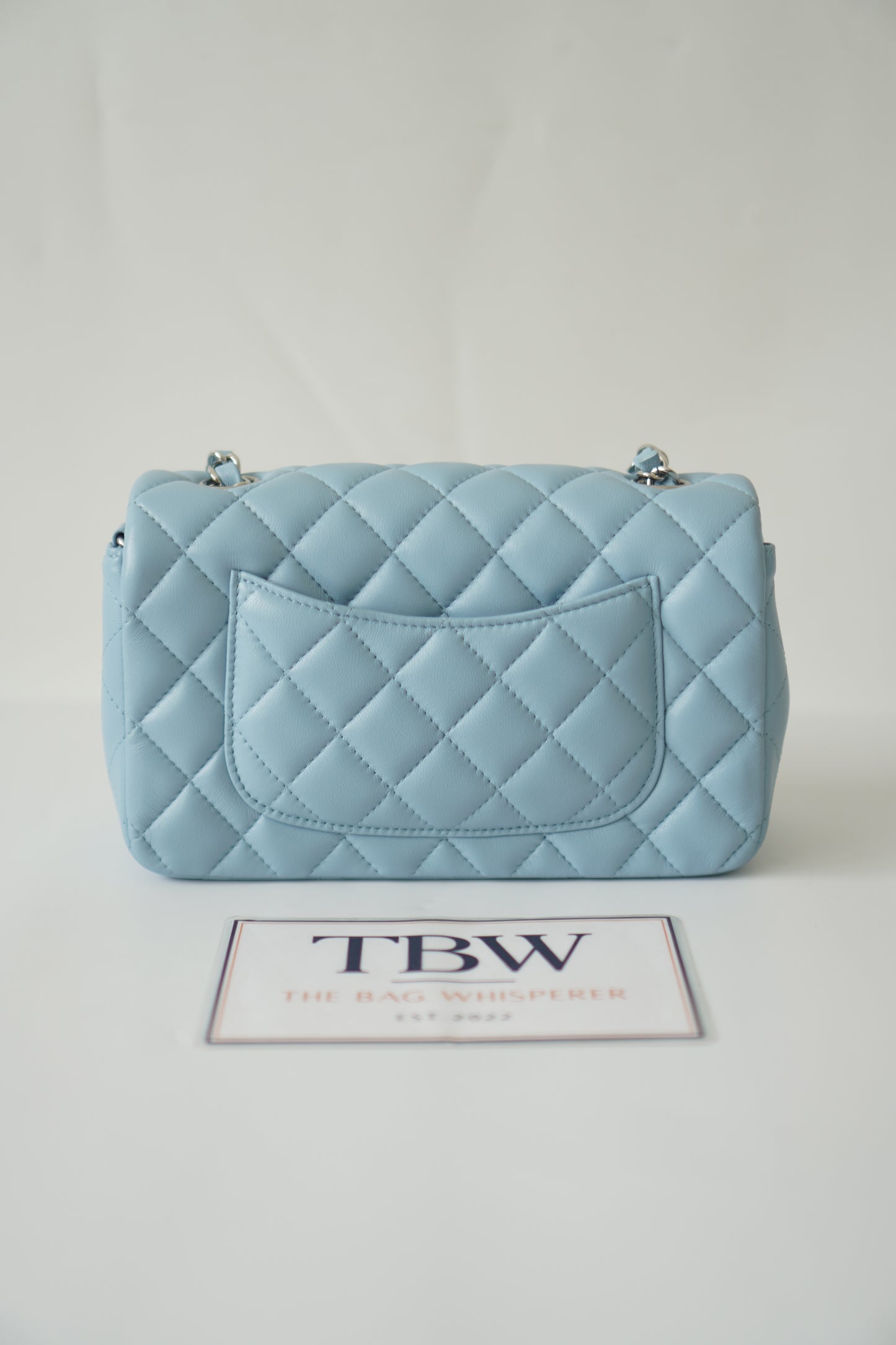 Classic Mini Rectangle Flap – Light Blue Lambskin with Silver Hardware