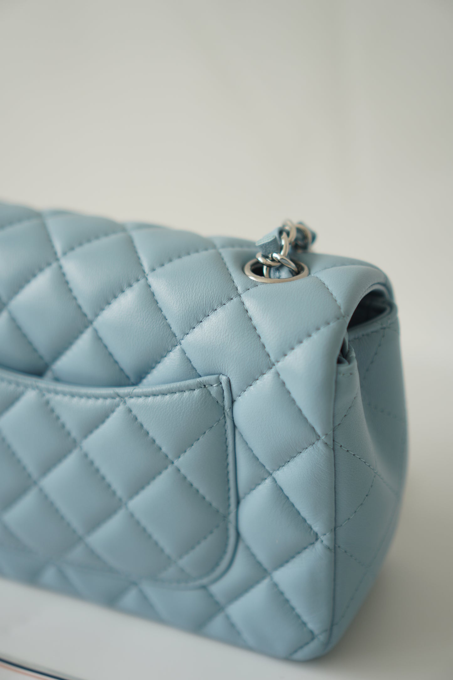 Classic Mini Rectangle Flap – Light Blue Lambskin with Silver Hardware