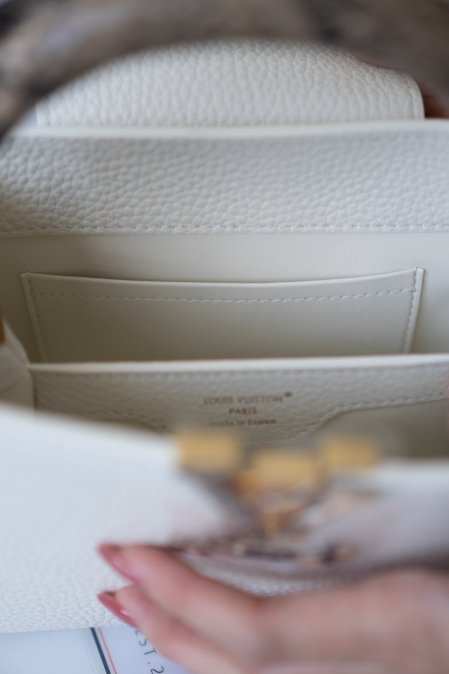 Capucines Mini – White Taurillon with Snakeskin Handle