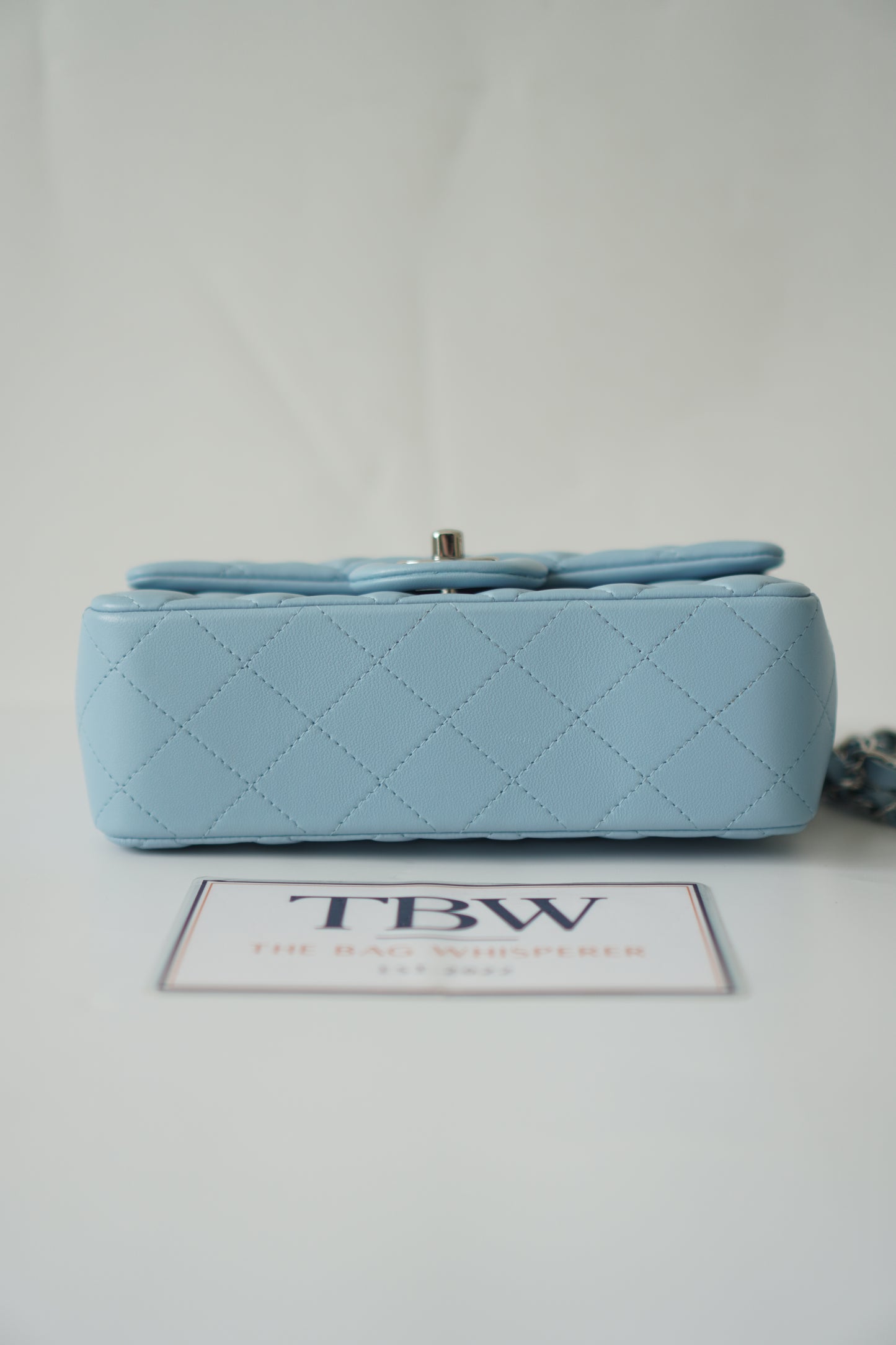 Classic Mini Rectangle Flap – Light Blue Lambskin with Silver Hardware