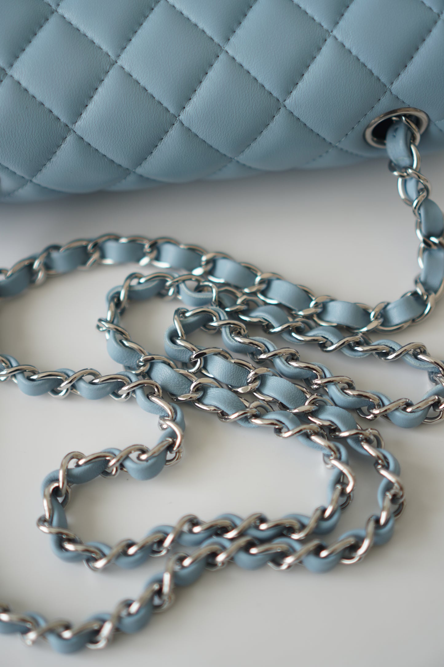 Classic Mini Rectangle Flap – Light Blue Lambskin with Silver Hardware