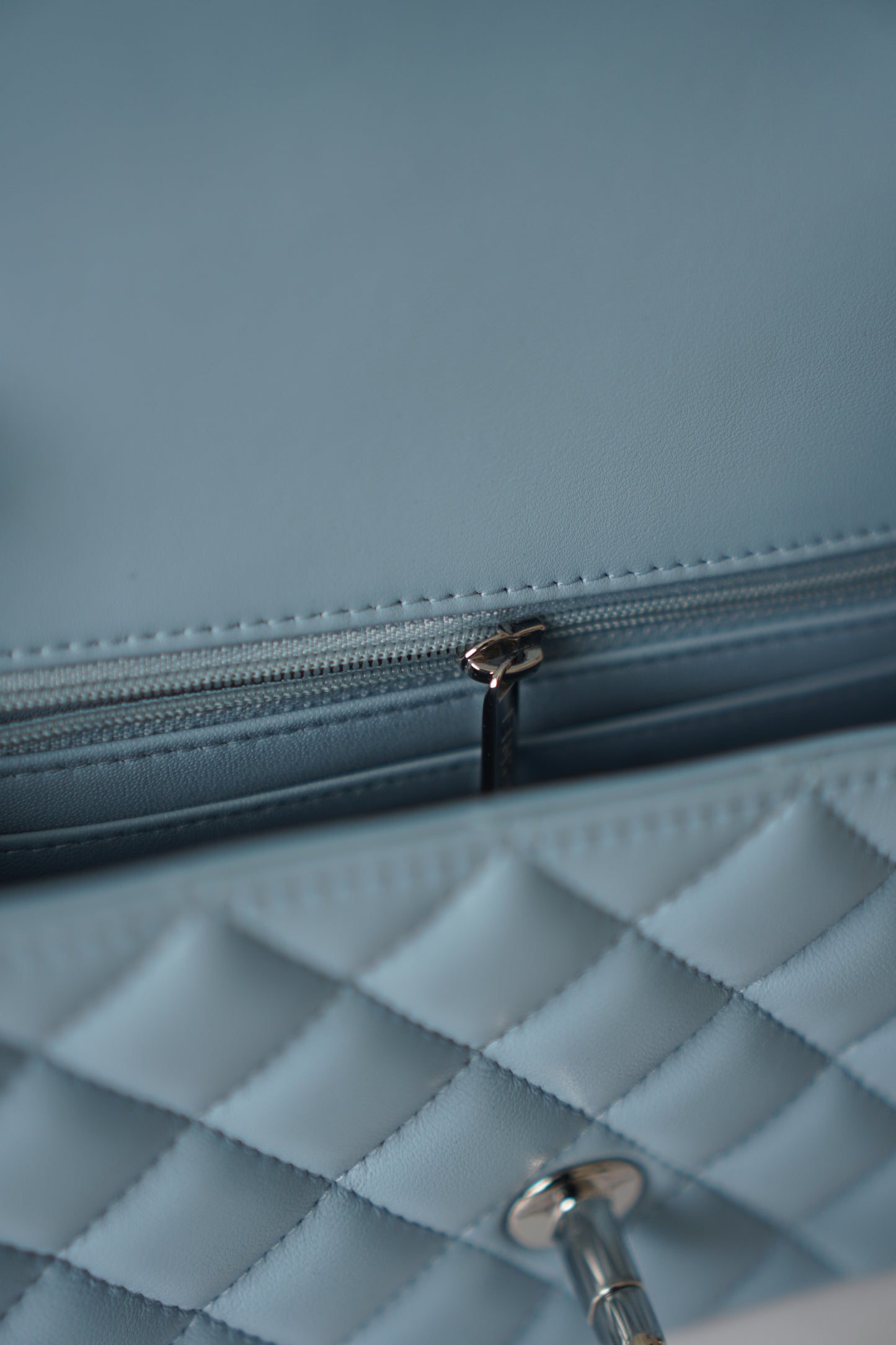 Classic Mini Rectangle Flap – Light Blue Lambskin with Silver Hardware