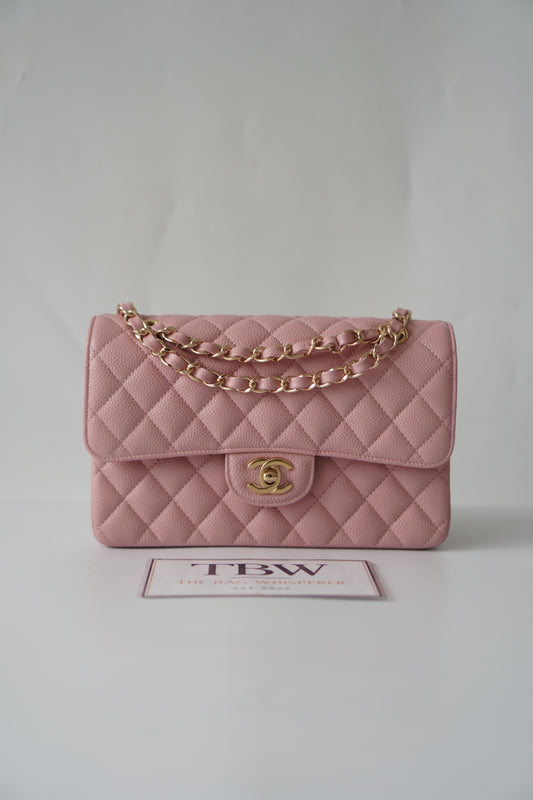 Classic Flap Small – Pink Caviar with Gold Hardware