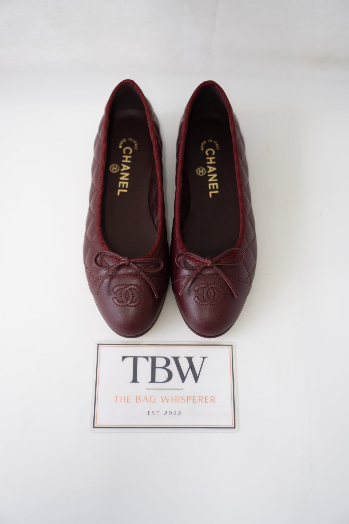 Quilted Ballerina Flats – Burgundy / Bordeaux Lambskin
