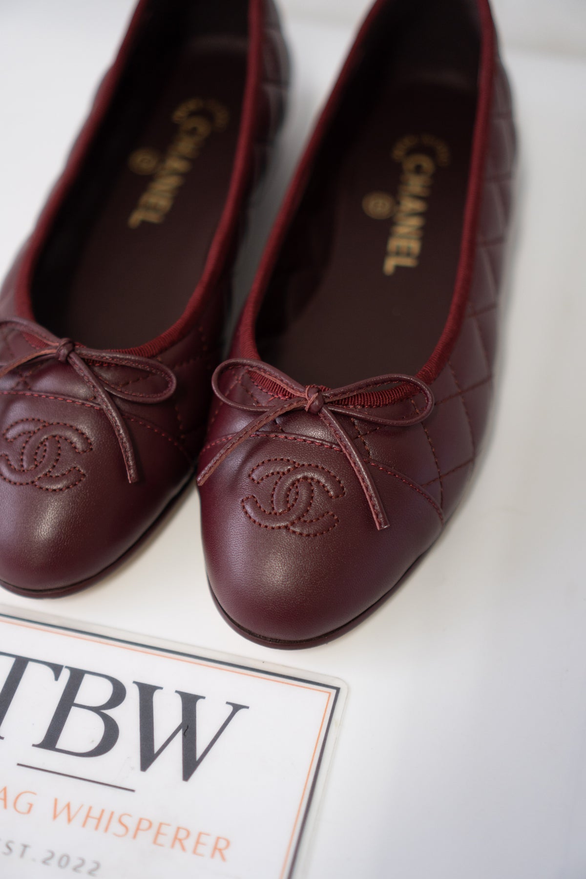 Quilted Ballerina Flats – Burgundy / Bordeaux Lambskin