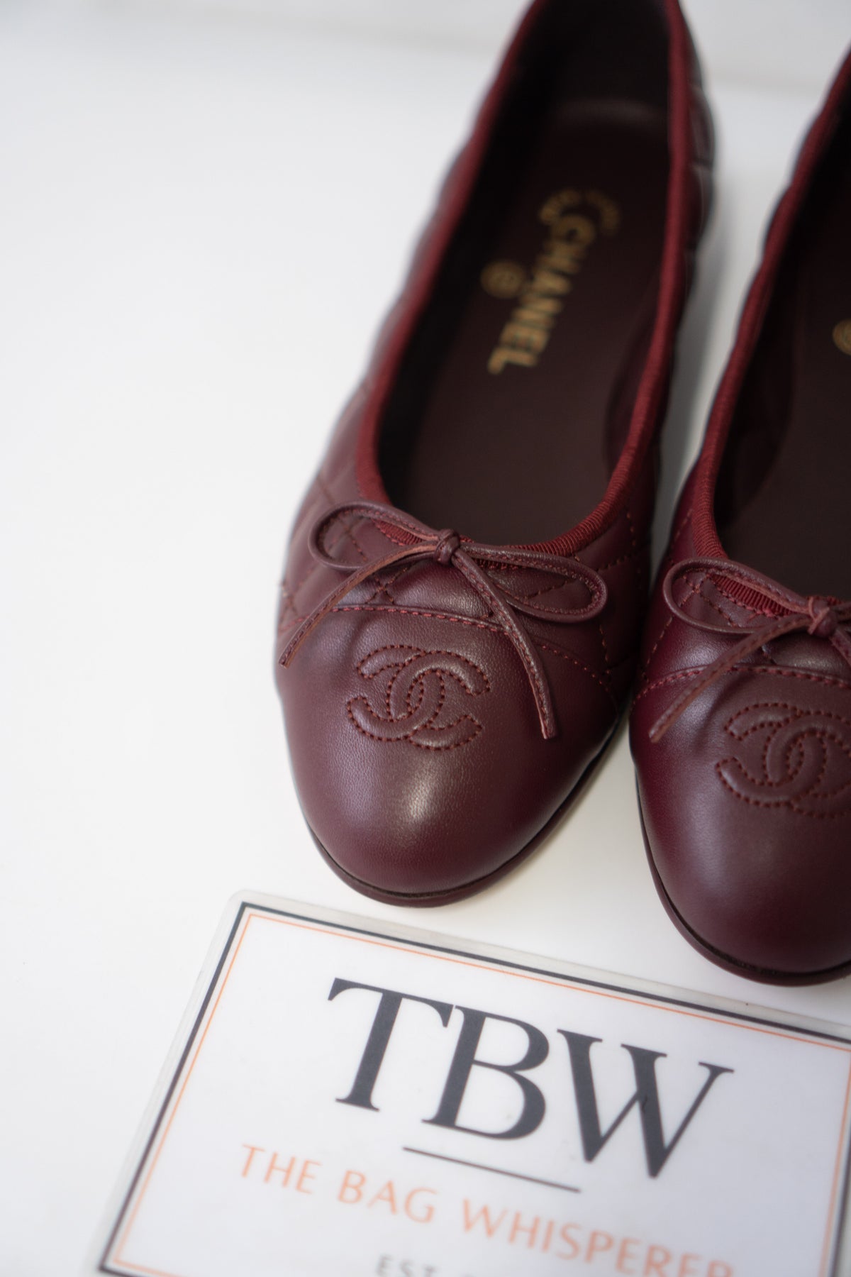 Quilted Ballerina Flats – Burgundy / Bordeaux Lambskin
