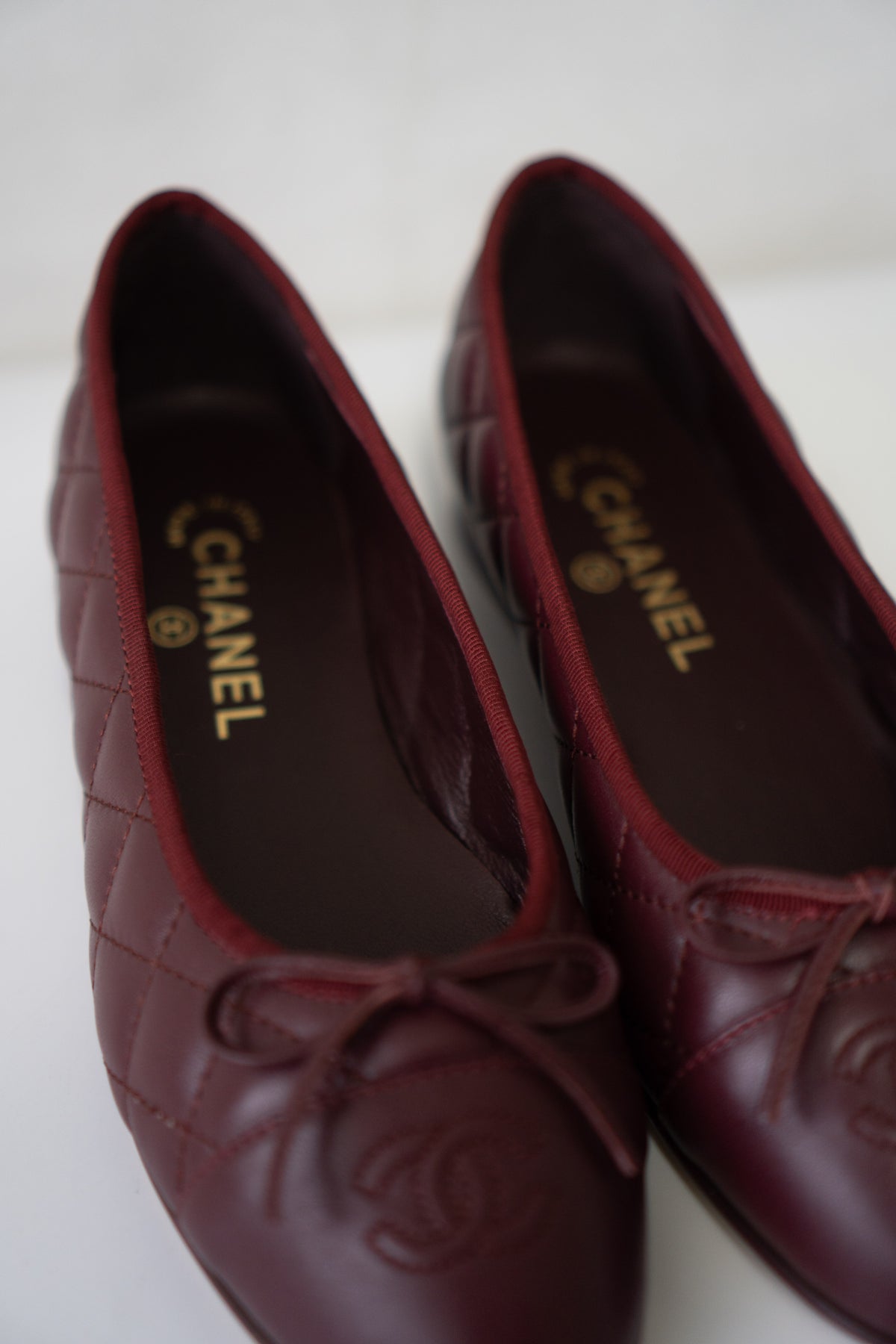 Quilted Ballerina Flats – Burgundy / Bordeaux Lambskin