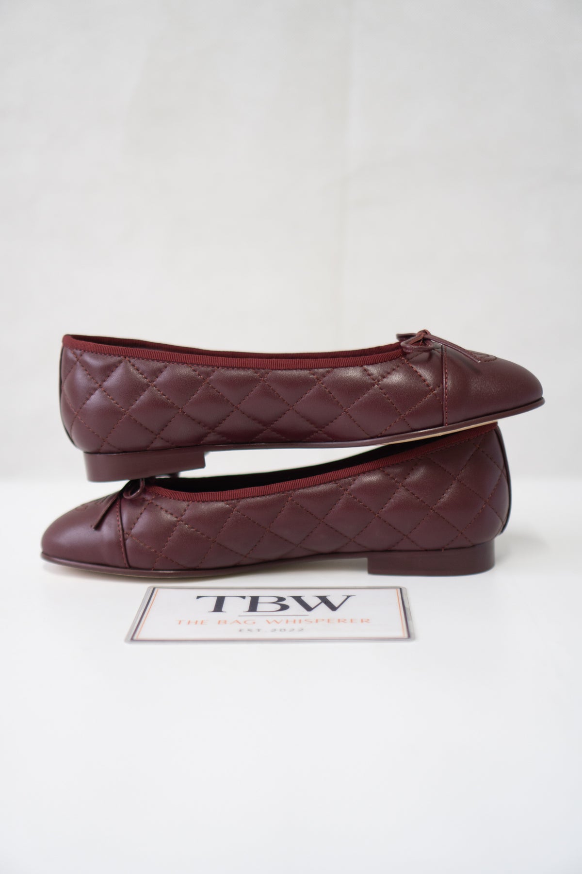 Quilted Ballerina Flats – Burgundy / Bordeaux Lambskin