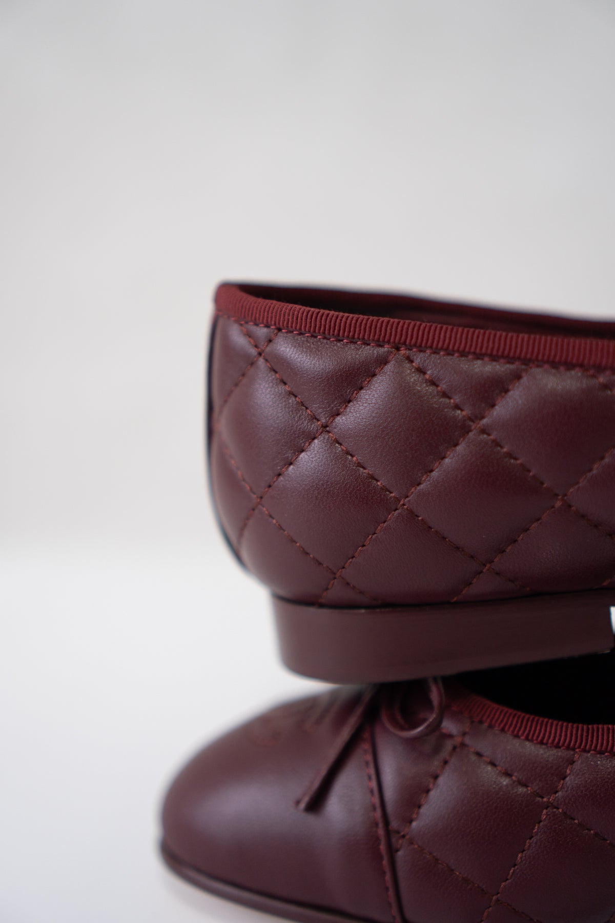 Quilted Ballerina Flats – Burgundy / Bordeaux Lambskin