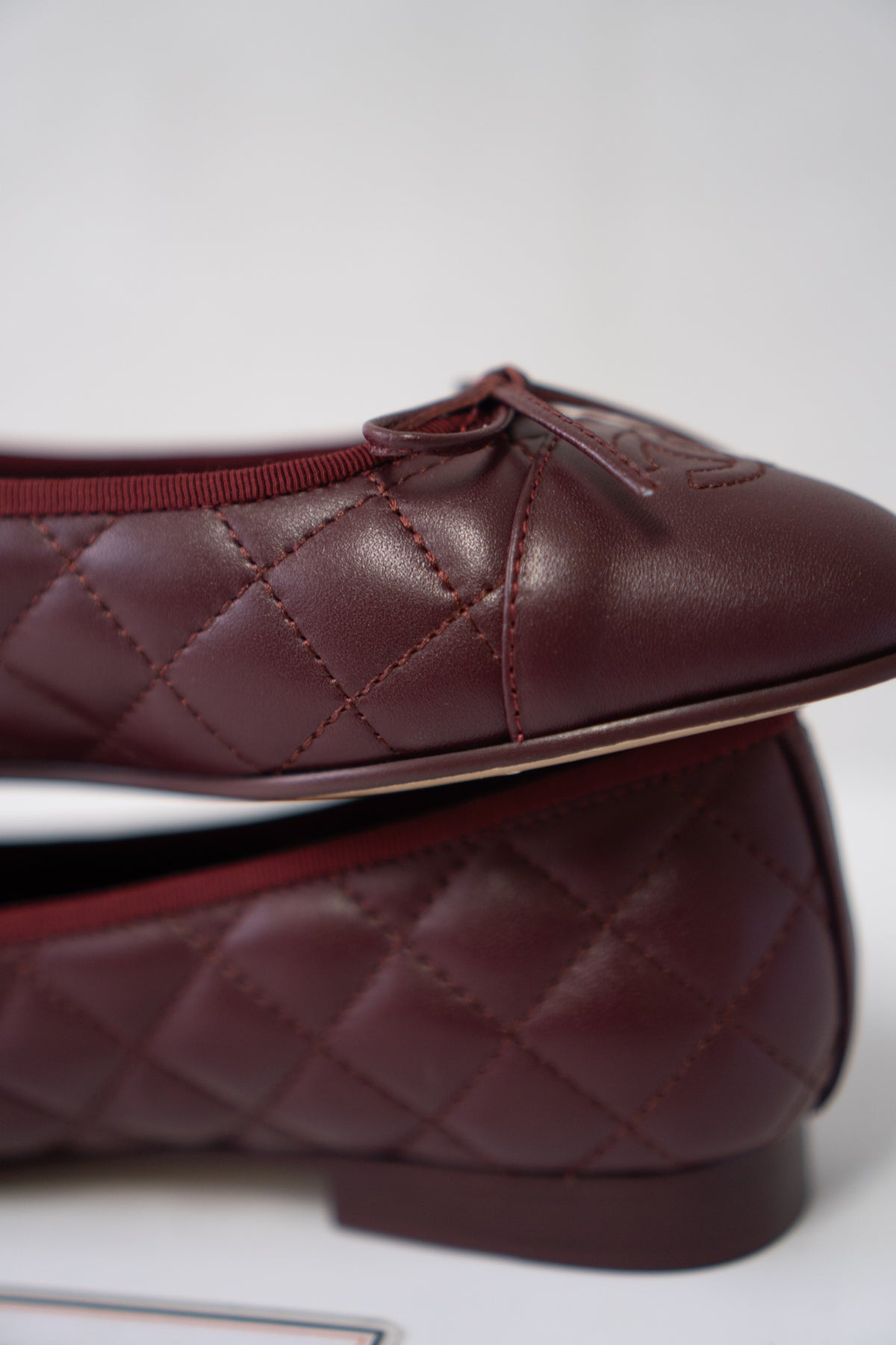 Quilted Ballerina Flats – Burgundy / Bordeaux Lambskin