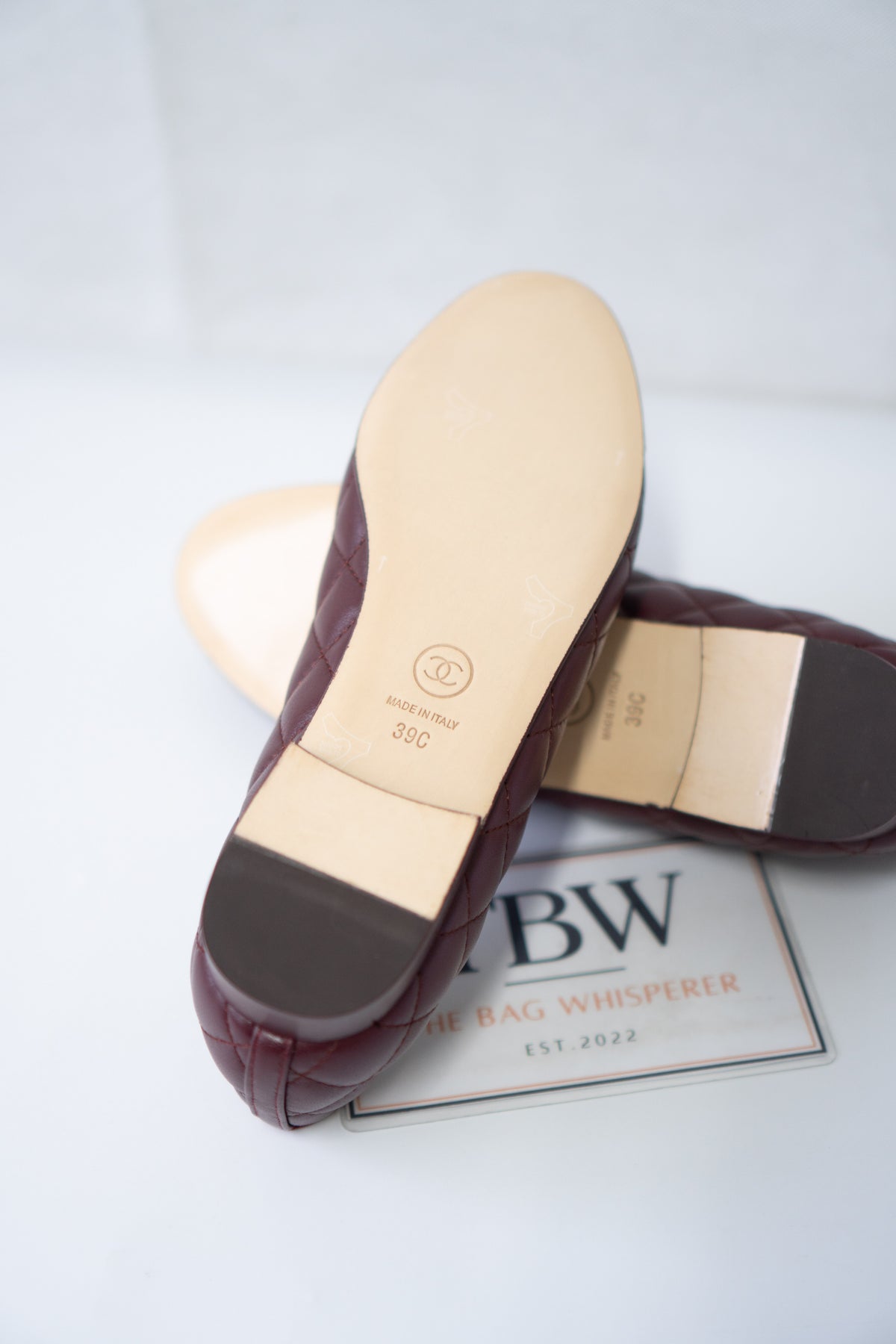 Quilted Ballerina Flats – Burgundy / Bordeaux Lambskin