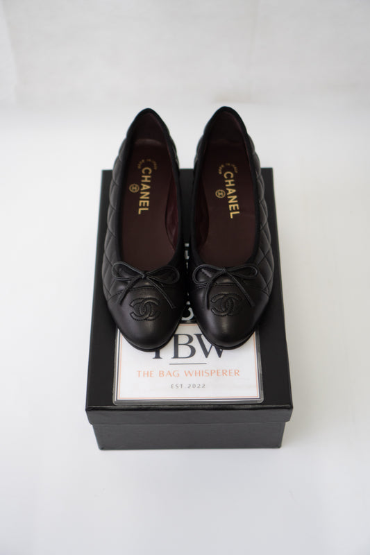 Quilted Ballerina Flats – Black Lambskin