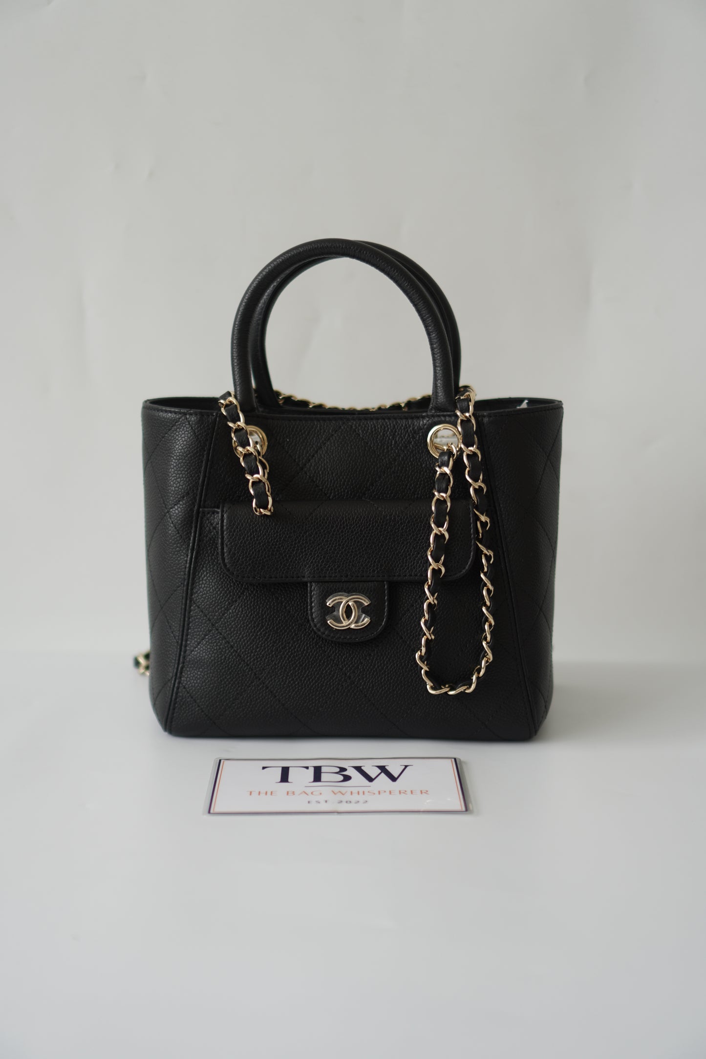 26P Small Shopping Tote – Black Grained Calfskin with Gold Hardware