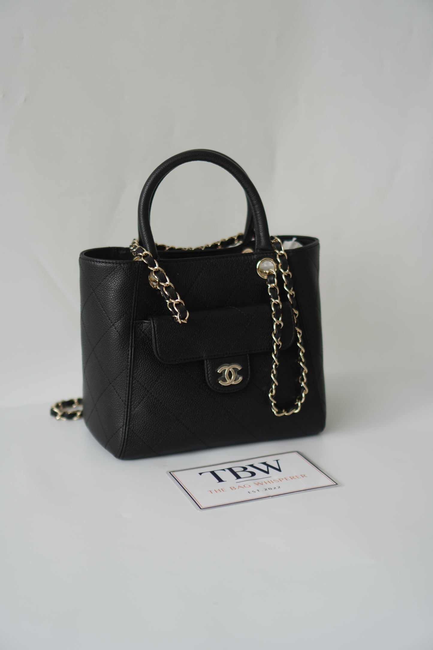 26P Small Shopping Tote – Black Grained Calfskin with Gold Hardware