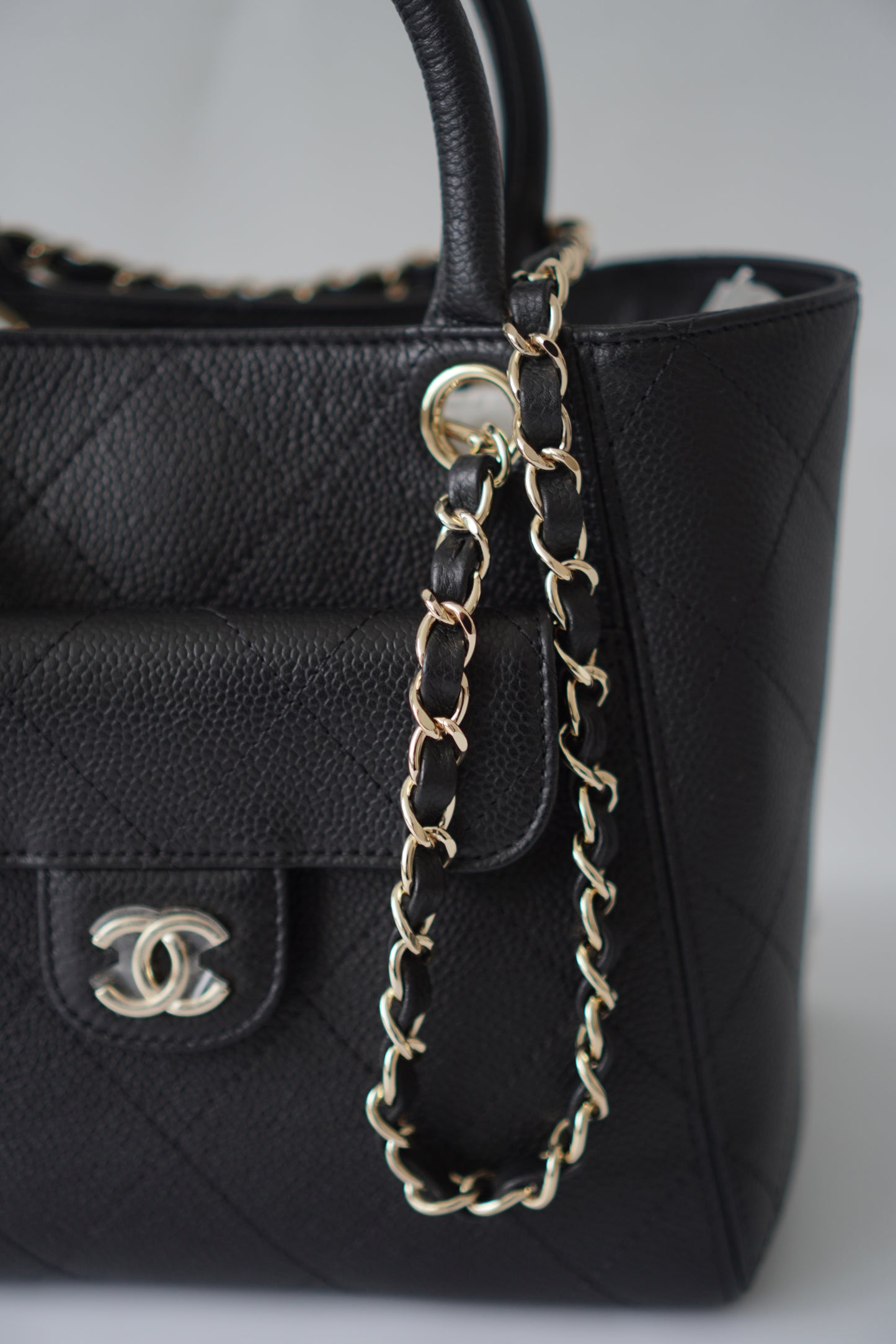 26P Small Shopping Tote – Black Grained Calfskin with Gold Hardware