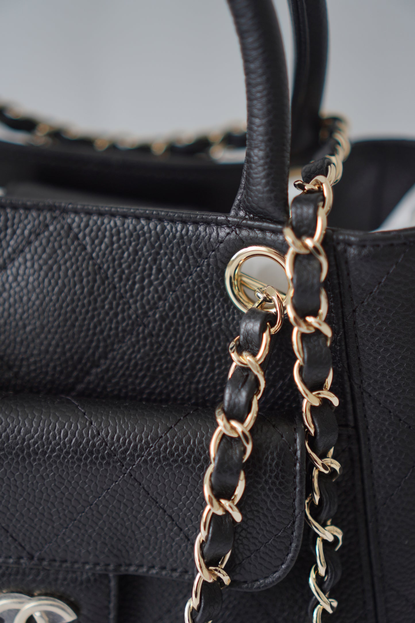 26P Small Shopping Tote – Black Grained Calfskin with Gold Hardware