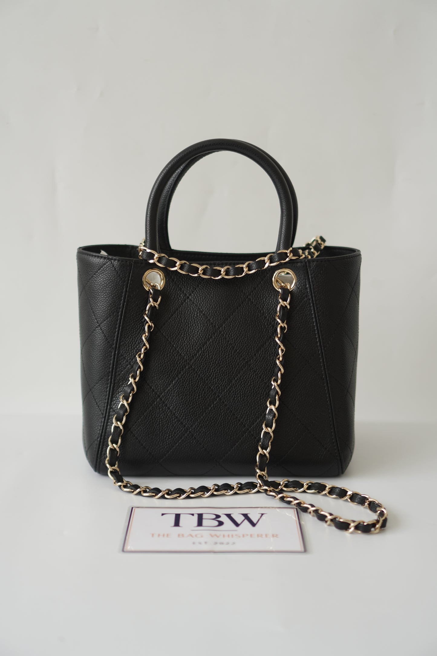 26P Small Shopping Tote – Black Grained Calfskin with Gold Hardware