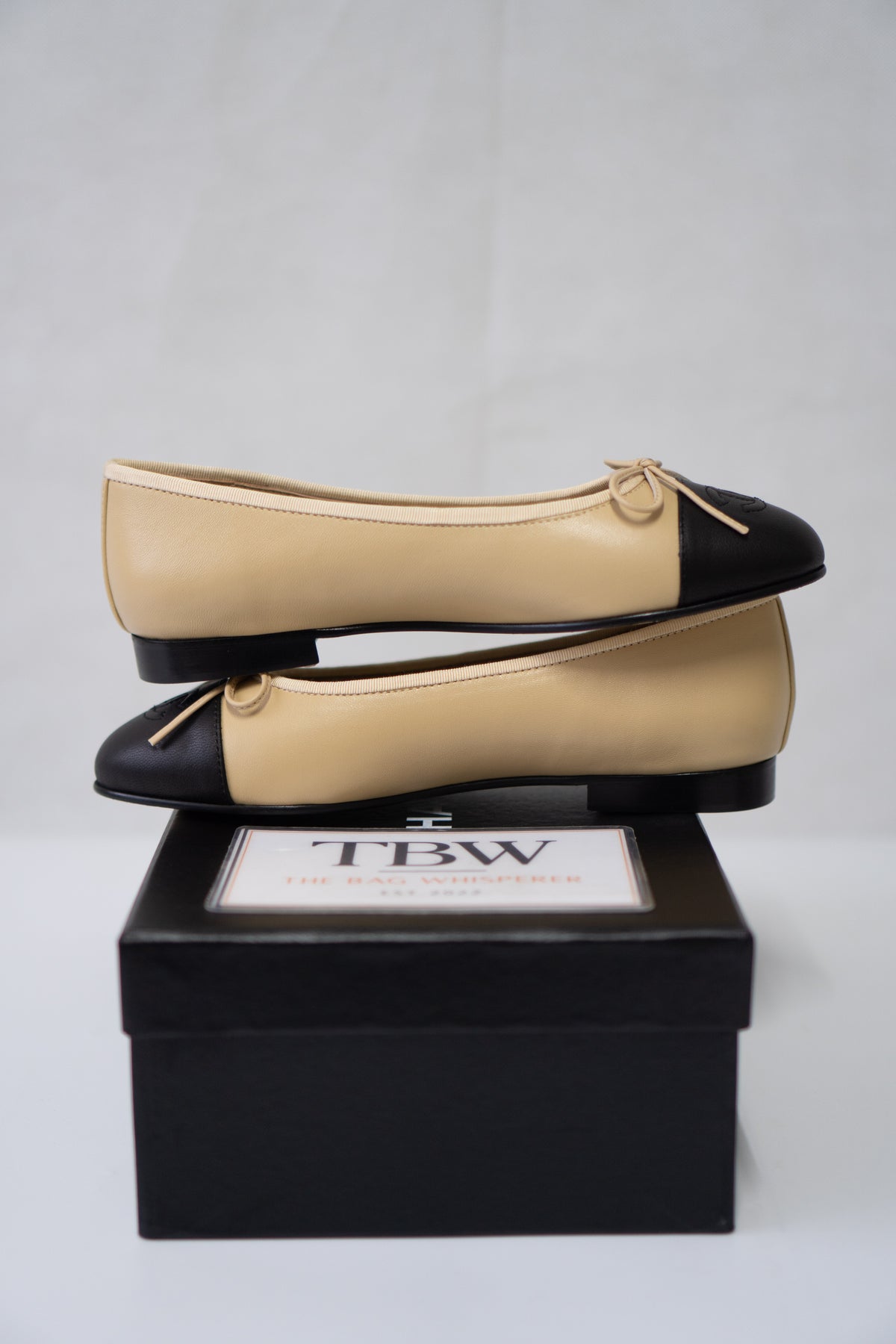 Two-Tone Ballerina Flats – Beige & Black Lambskin