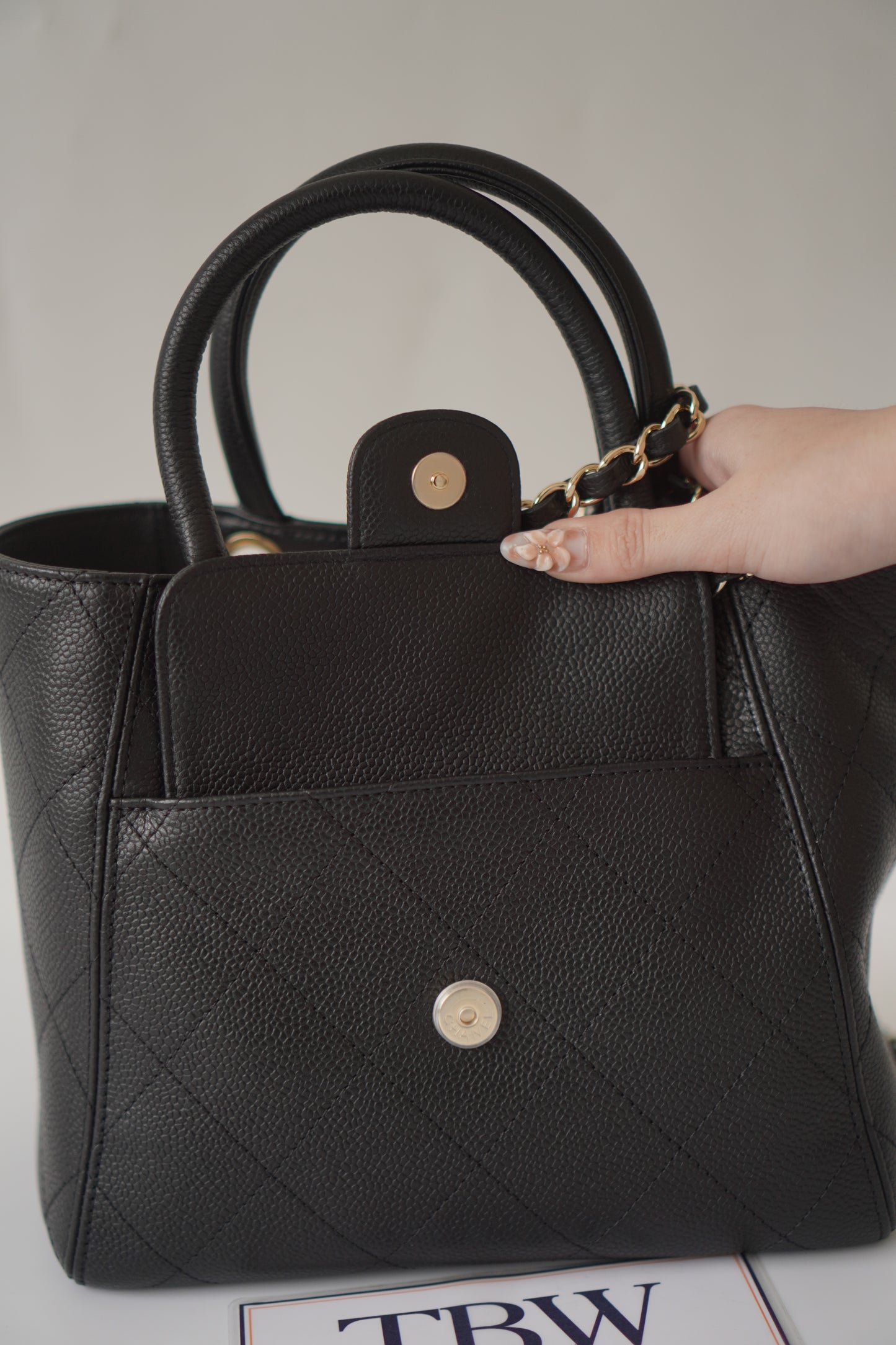 26P Small Shopping Tote – Black Grained Calfskin with Gold Hardware