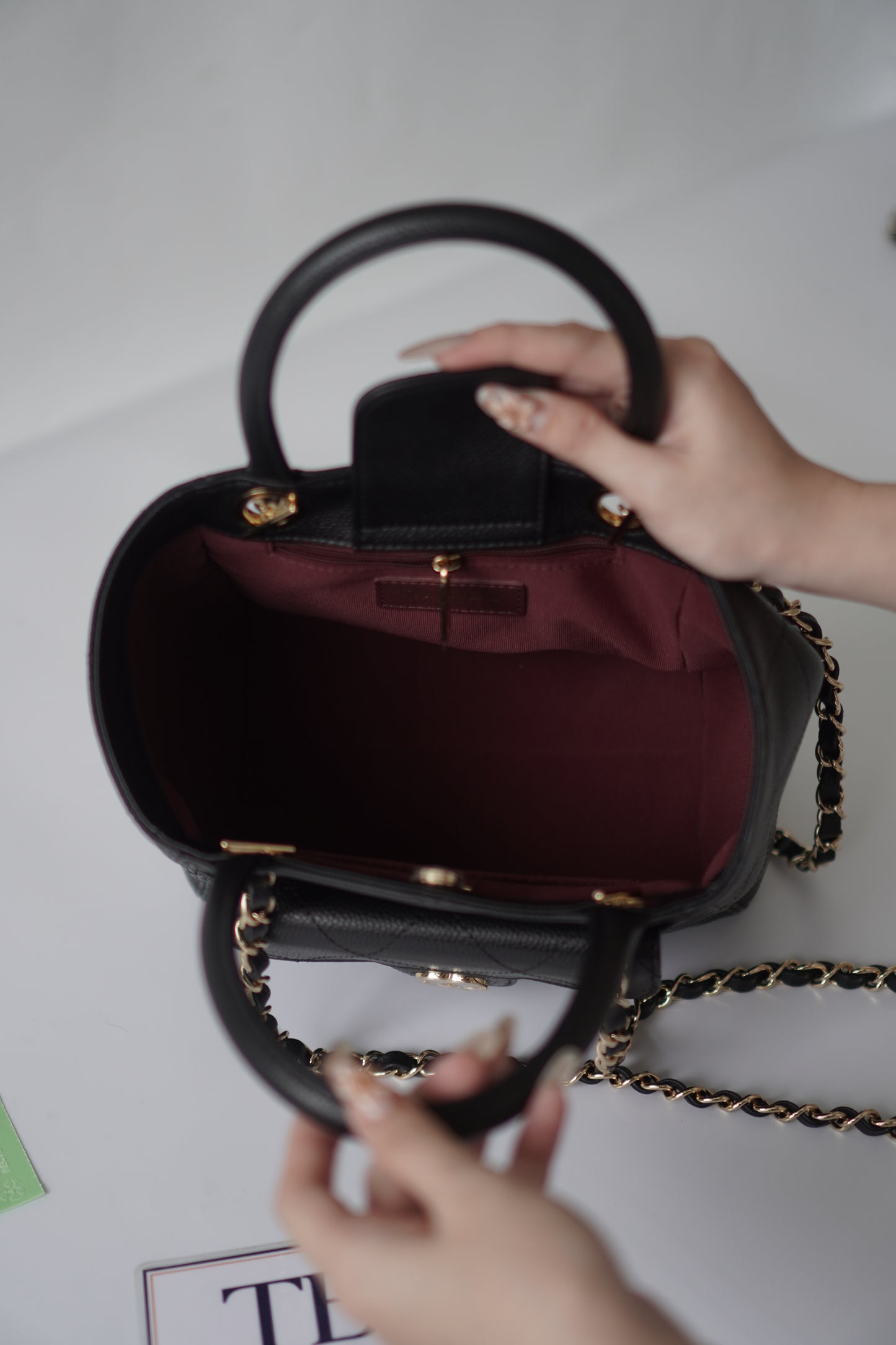26P Small Shopping Tote – Black Grained Calfskin with Gold Hardware