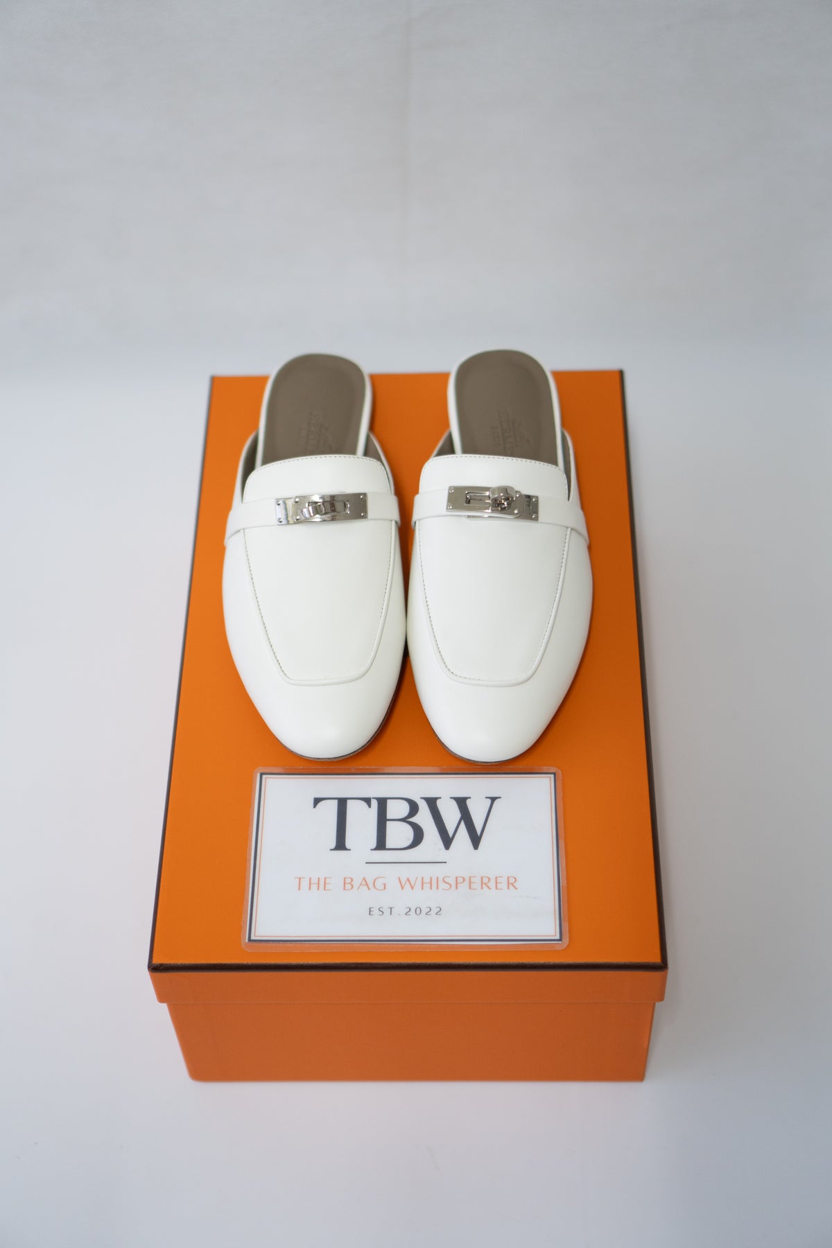 Lock Buckle Leather Mules – Off-White Calfskin with Palladium Hardware