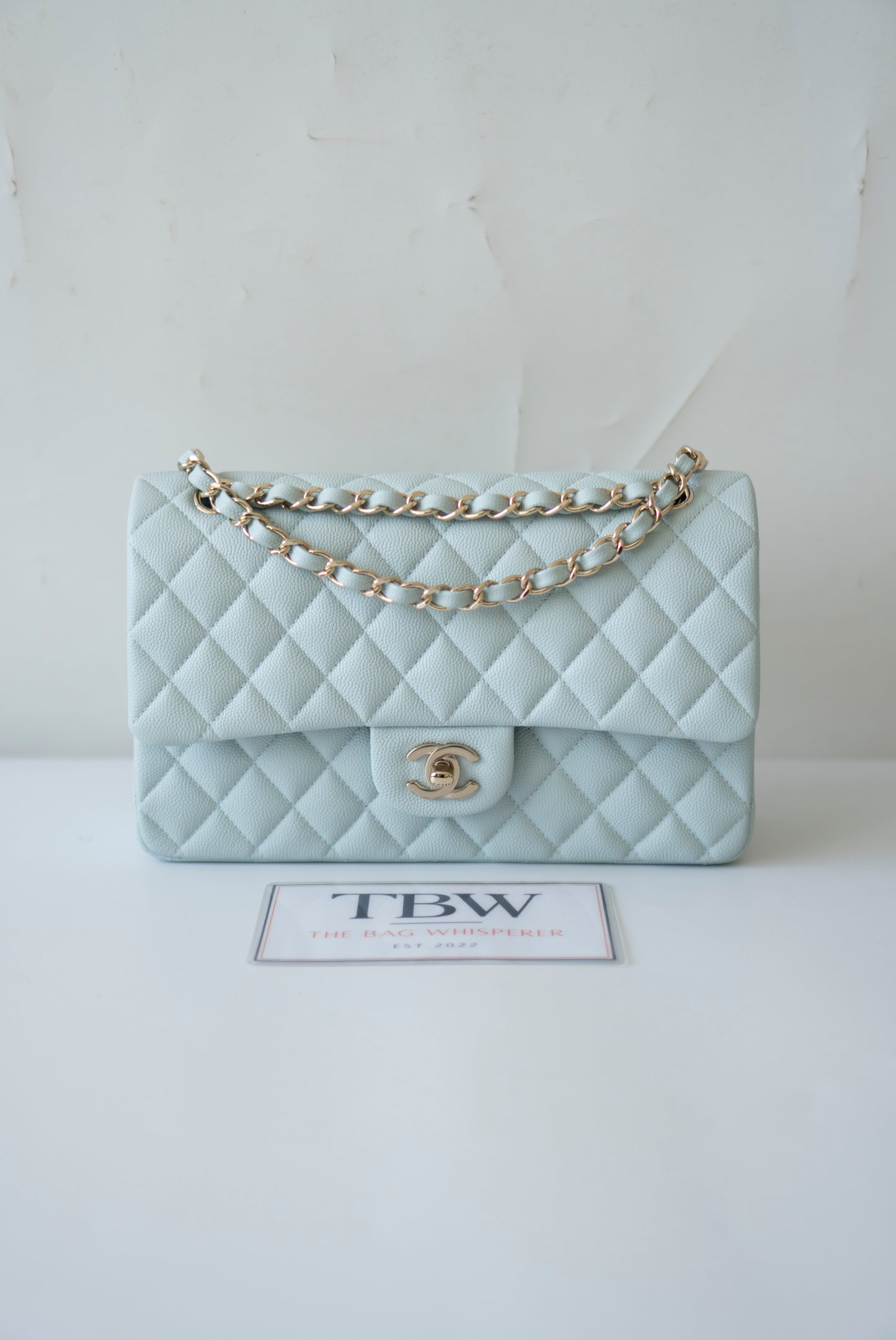 Classic Flap Medium – Pastel Light Blue Caviar with Light Gold Hardware