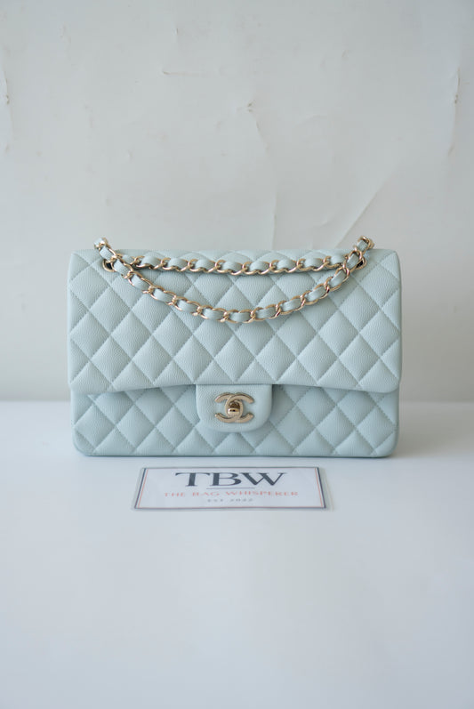 Classic Flap Medium – Pastel Light Blue Caviar with Light Gold Hardware