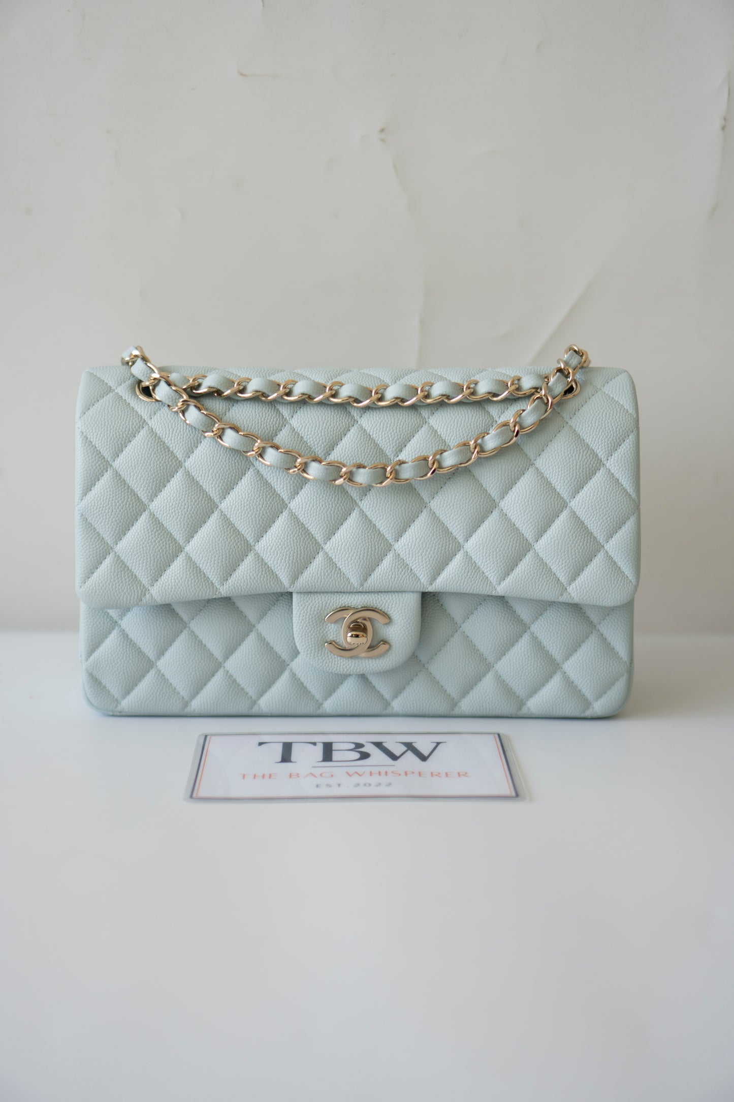 Classic Flap Medium – Pastel Light Blue Caviar with Light Gold Hardware