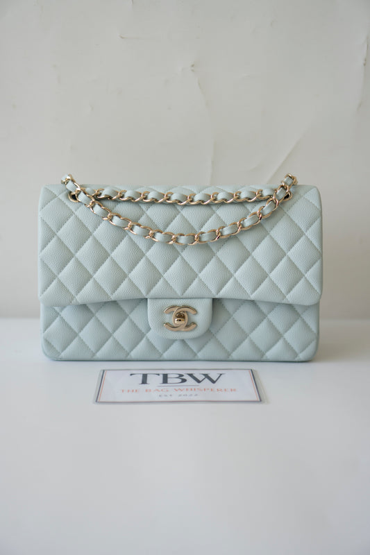 Classic Flap Medium – Pastel Light Blue Caviar with Light Gold Hardware