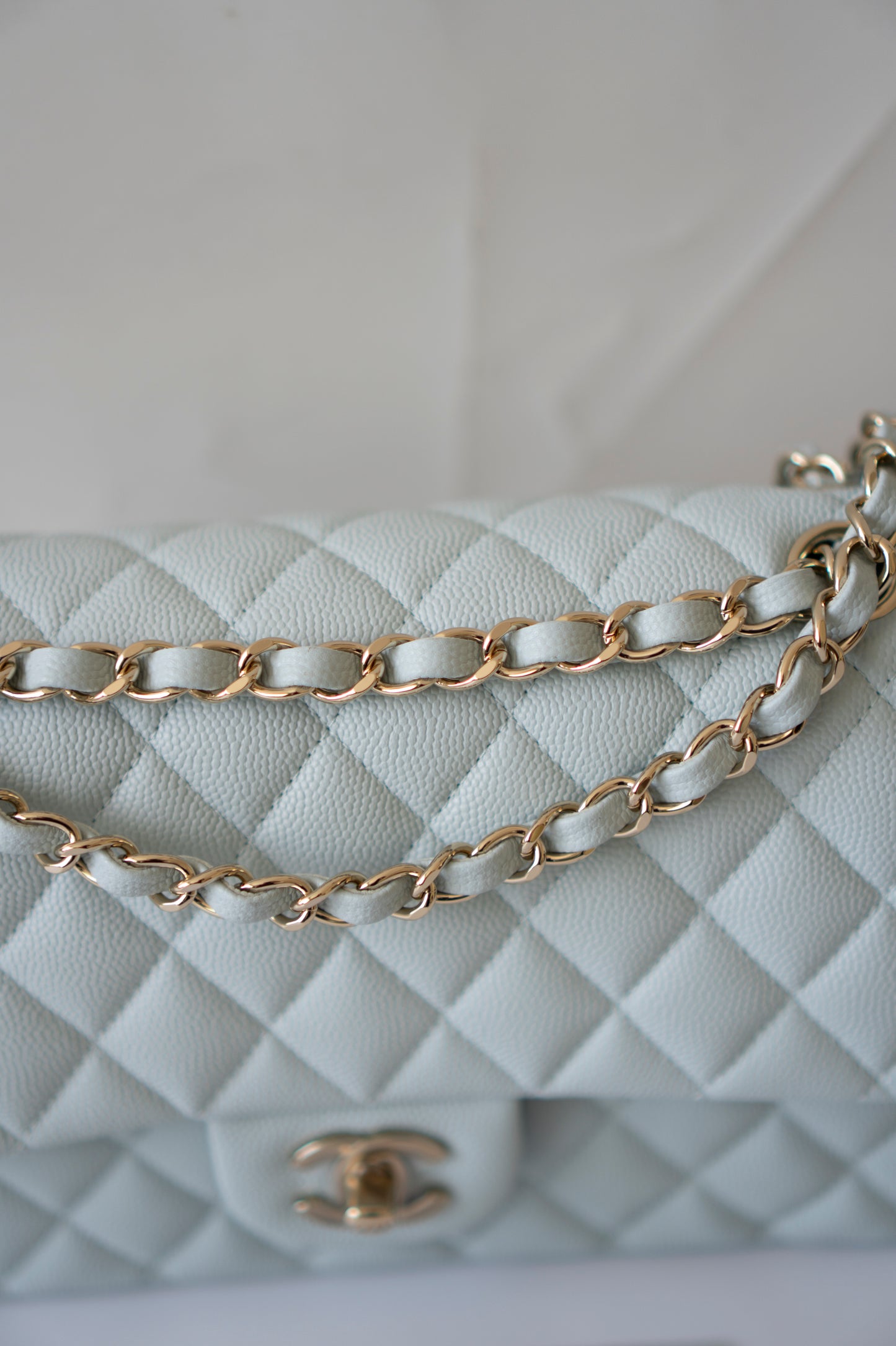 Classic Flap Medium – Pastel Light Blue Caviar with Light Gold Hardware