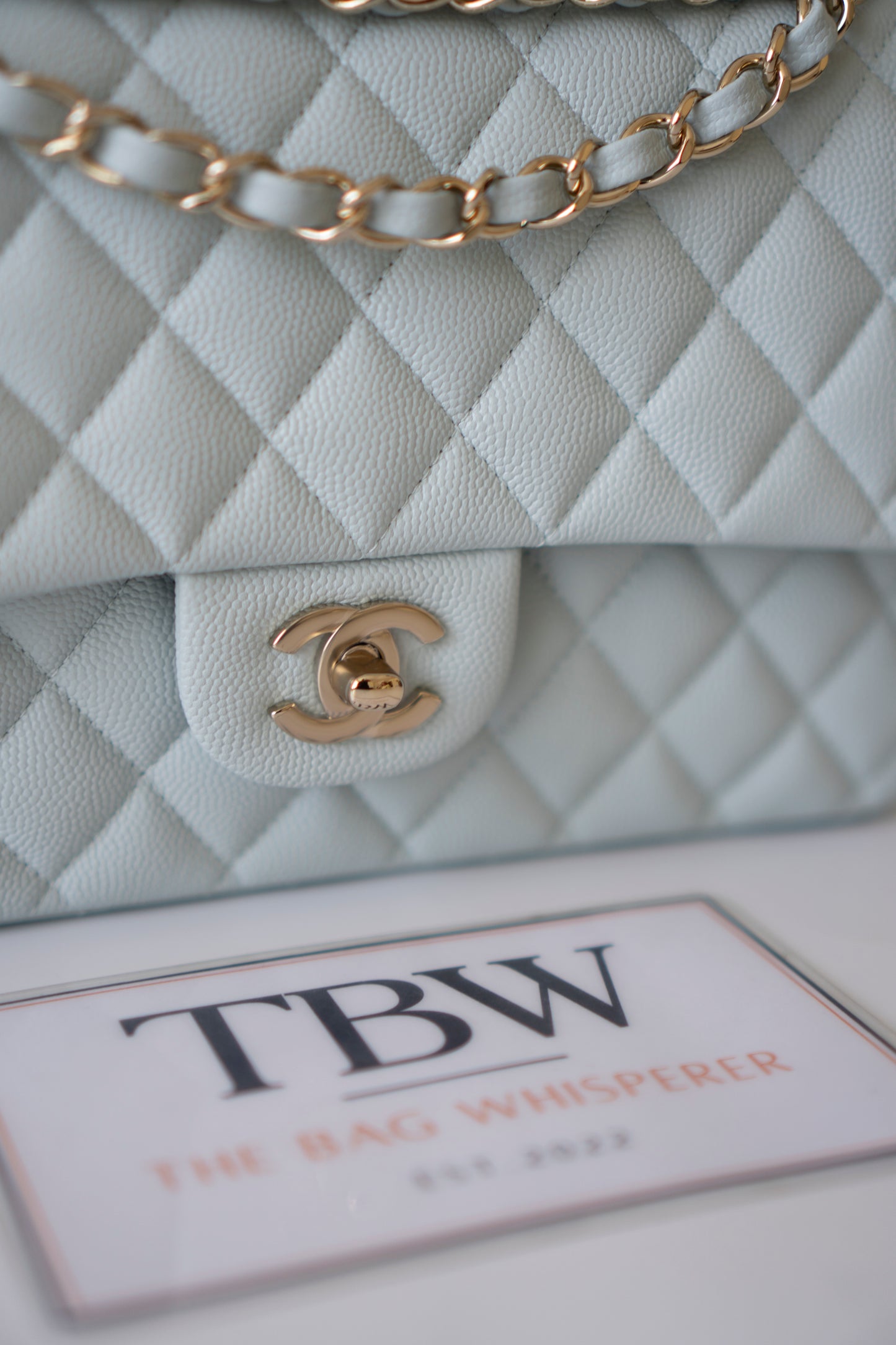 Classic Flap Medium – Pastel Light Blue Caviar with Light Gold Hardware
