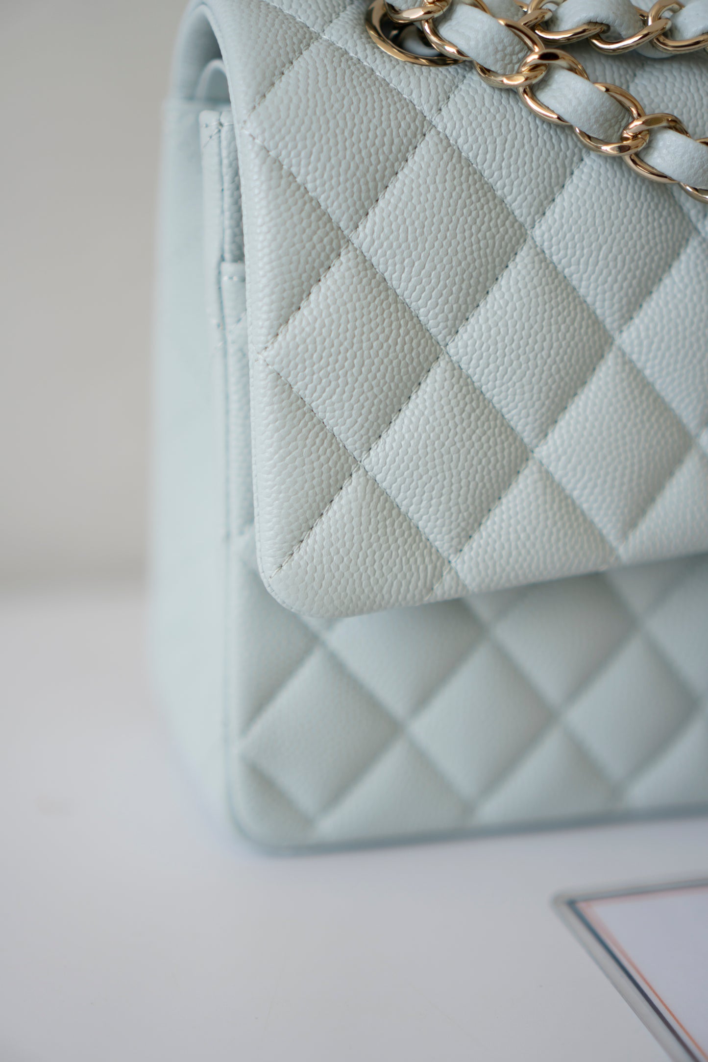 Classic Flap Medium – Pastel Light Blue Caviar with Light Gold Hardware