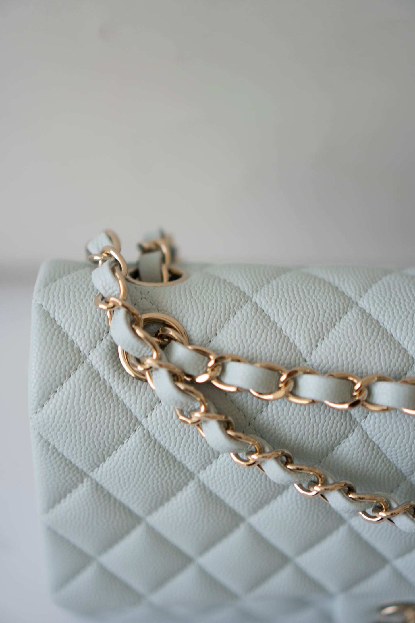 Classic Flap Medium – Pastel Light Blue Caviar with Light Gold Hardware